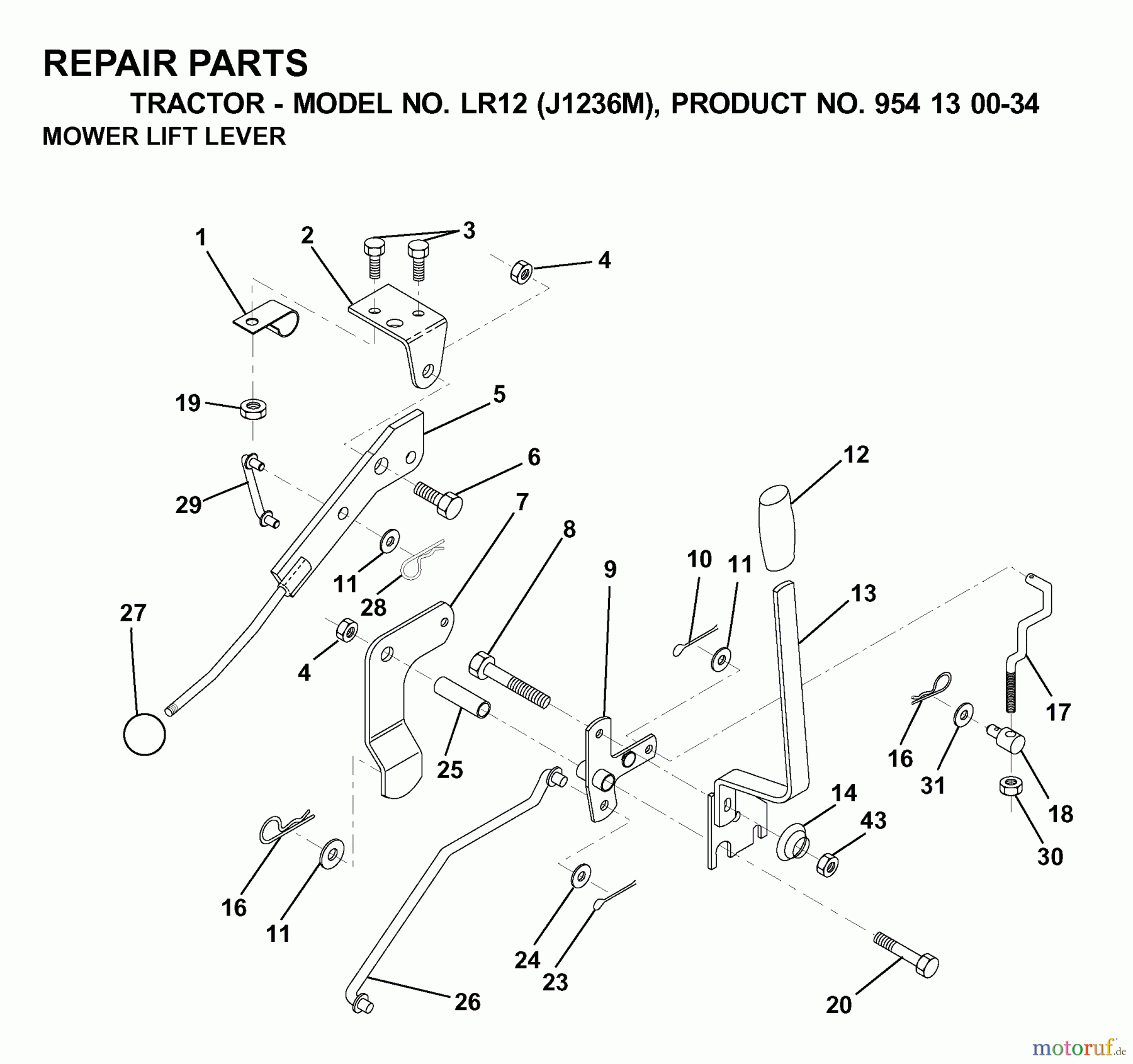 Jonsered Rasen und Garten Traktoren LR12 (J1236M, 954130034) - Jonsered Lawn & Garden Tractor (2000-04) MOWER LIFT LEVER