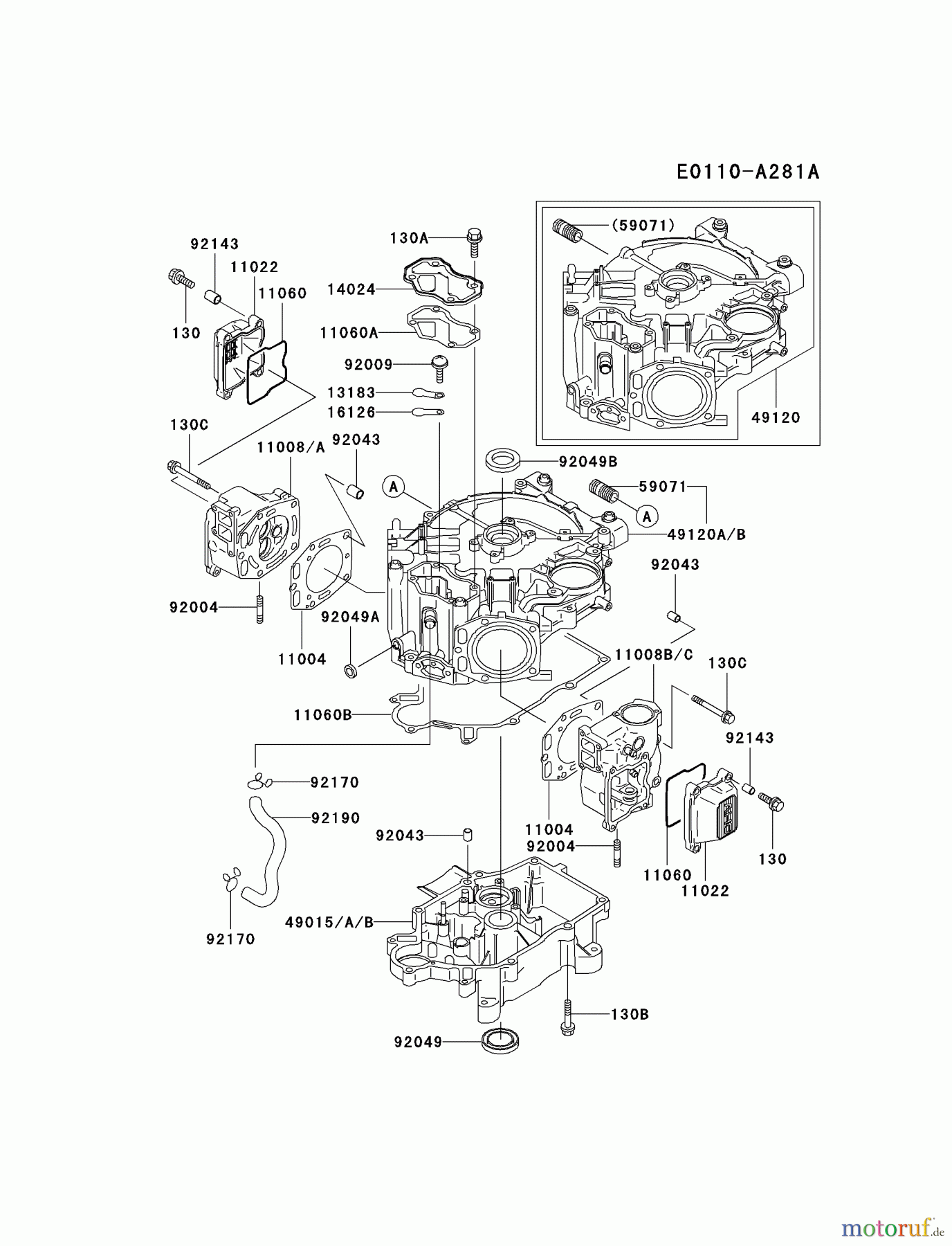 Kawasaki Motoren Motoren Vertikal FA210V - AS02 bis FH641V - DS24 FD501V-CS02 - Kawasaki FD501V 4-Stroke Engine CYLINDER/CRANKCASE