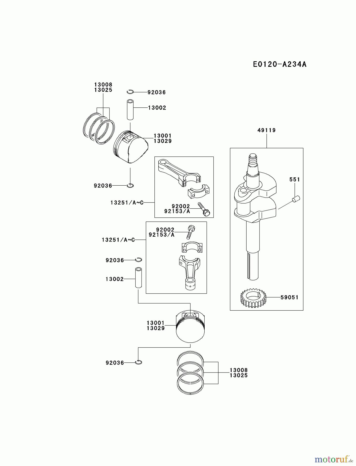 Kawasaki Motoren Motoren Vertikal FA210V - AS02 bis FH641V - DS24 FD590V-BS06 - Kawasaki FD590V 4-Stroke Engine PISTON/CRANKSHAFT