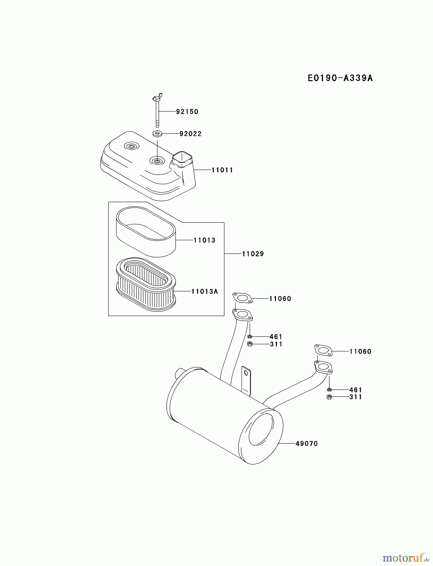 Kawasaki Motoren Motoren Vertikal FA210V - AS02 bis FH641V - DS24 FD611V-BS00 - Kawasaki FD611V 4-Stroke Engine AIR-FILTER/MUFFLER