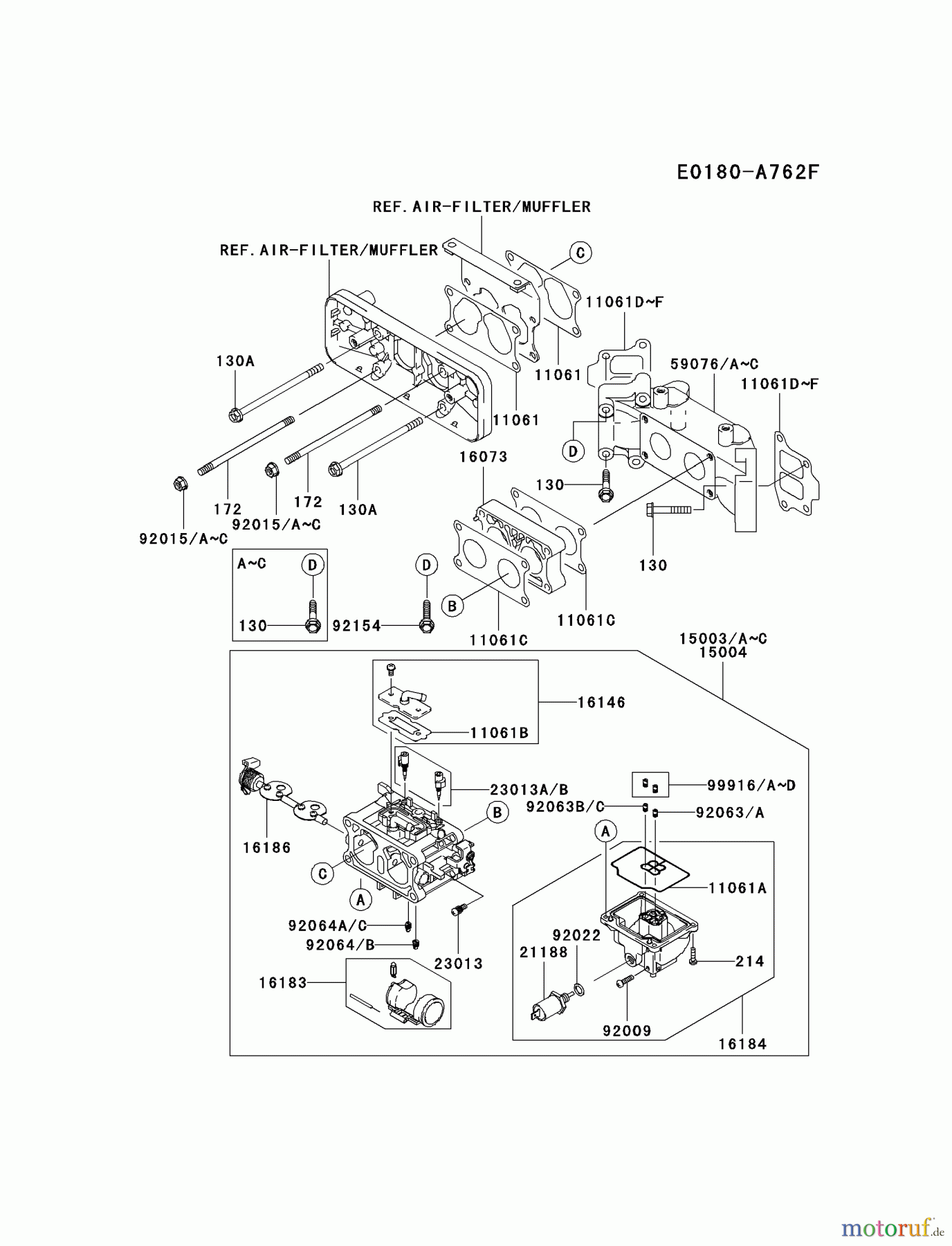 Kawasaki Motoren Motoren Vertikal FA210V - AS02 bis FH641V - DS24 FD731V-AS00 - Kawasaki FD731V 4-Stroke Engine CARBURETOR #1
