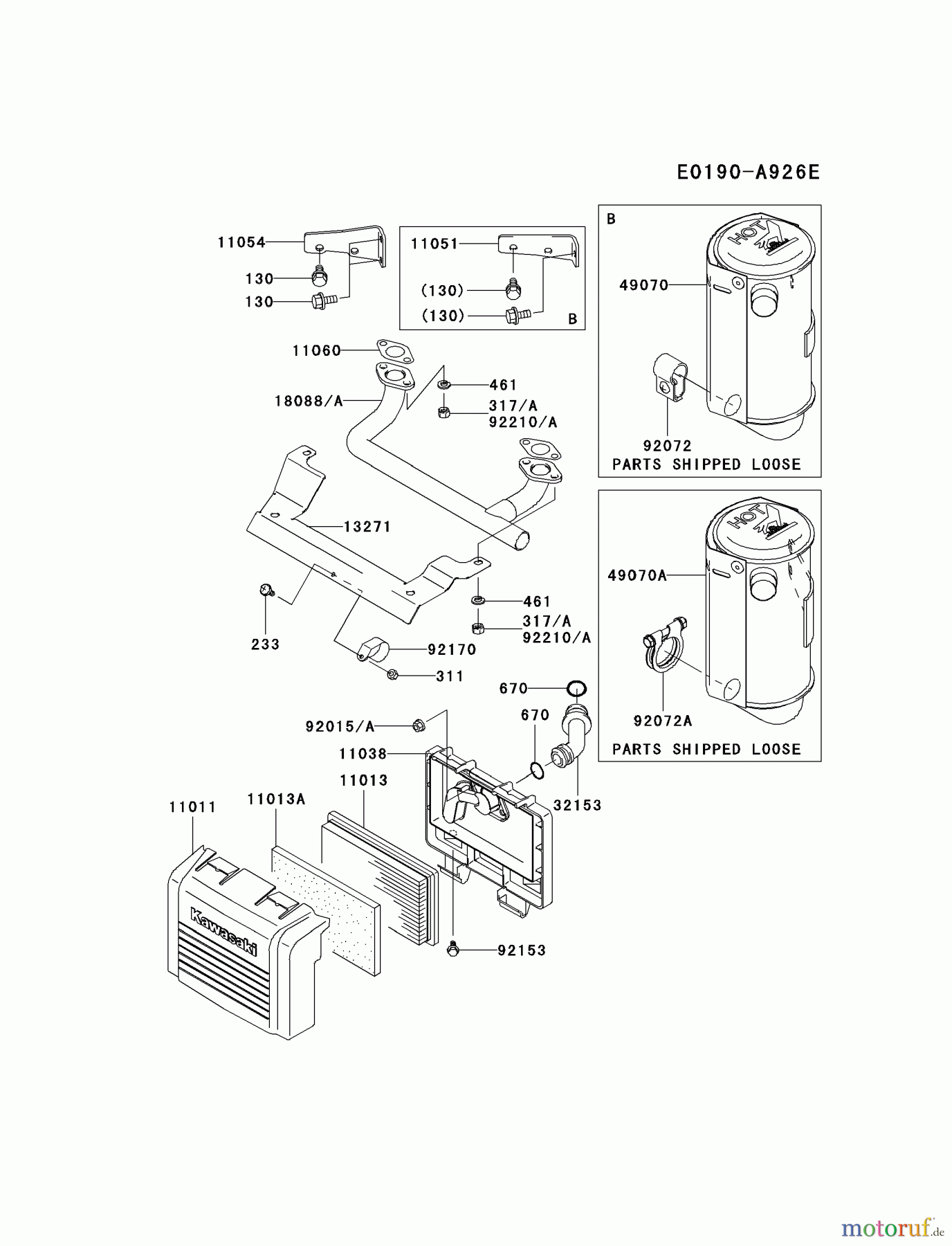 Kawasaki Motoren Motoren Vertikal FA210V - AS02 bis FH641V - DS24 FH381V-BS03 - Kawasaki FH381V 4-Stroke Engine AIR-FILTER/MUFFLER