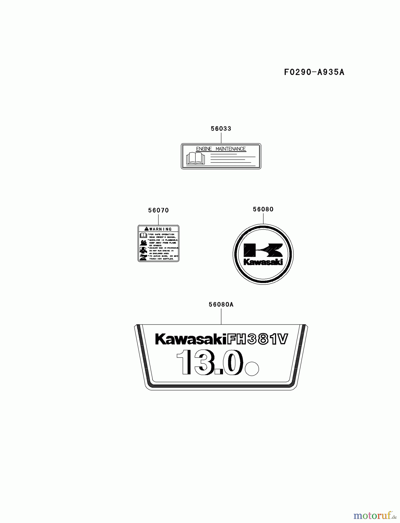 Kawasaki Motoren Motoren Vertikal FA210V - AS02 bis FH641V - DS24 FH381V-CS07 - Kawasaki FH381V 4-Stroke Engine LABEL