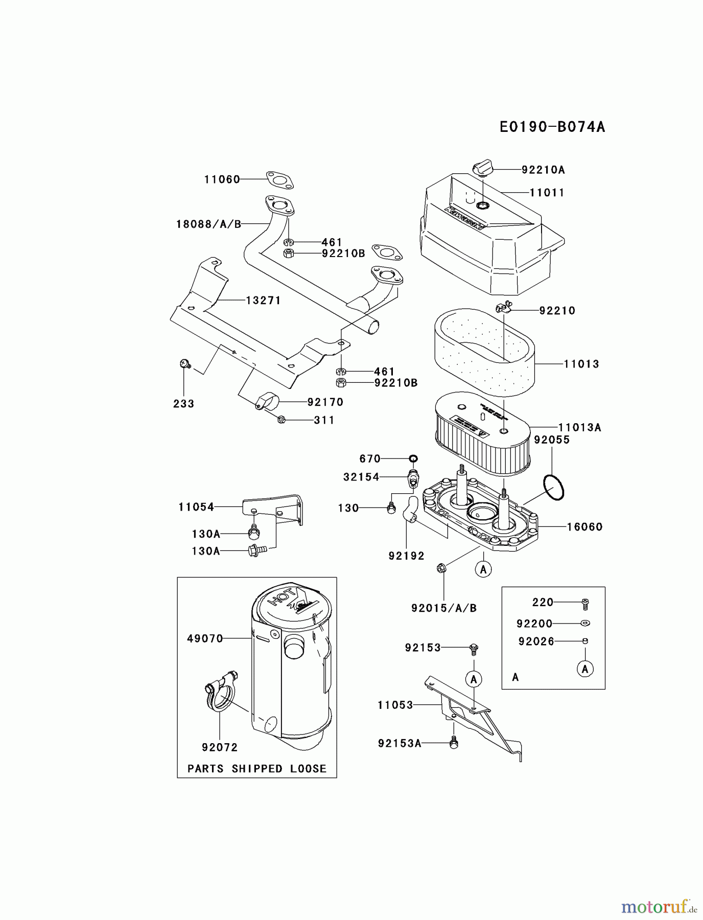 Kawasaki Motoren Motoren Vertikal FA210V - AS02 bis FH641V - DS24 FH430V-BS35 - Kawasaki FH430V 4-Stroke Engine AIR-FILTER/MUFFLER