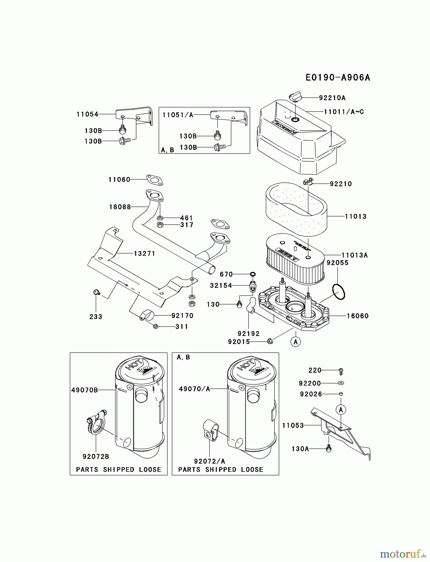 Kawasaki Motoren Motoren Vertikal FA210V - AS02 bis FH641V - DS24 FH430V-AS22 - Kawasaki FH430V 4-Stroke Engine AIR-FILTER/MUFFLER