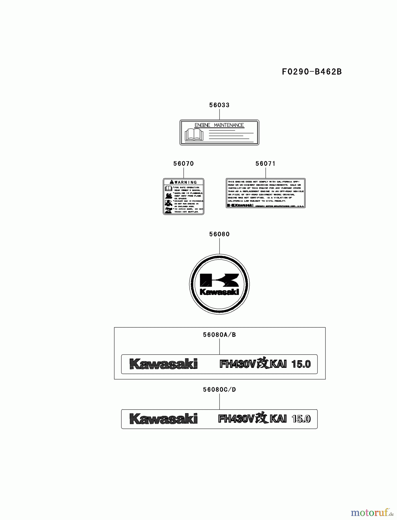 Kawasaki Motoren Motoren Vertikal FA210V - AS02 bis FH641V - DS24 FH430V-BS33 - Kawasaki FH430V 4-Stroke Engine LABEL