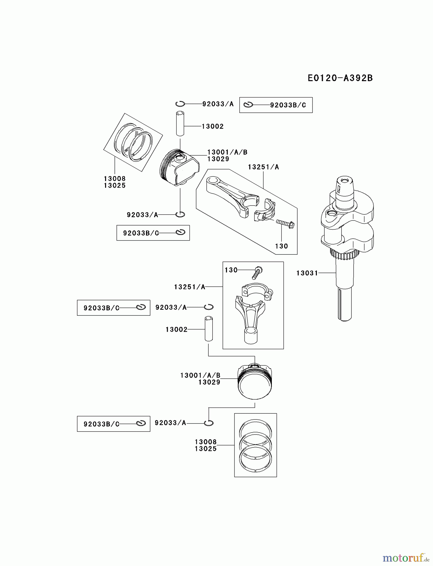 Kawasaki Motoren Motoren Vertikal FA210V - AS02 bis FH641V - DS24 FH381V-BS28 - Kawasaki FH381V 4-Stroke Engine PISTON/CRANKSHAFT