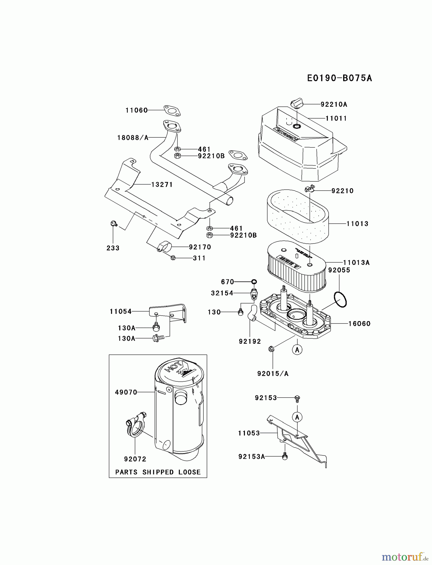 Kawasaki Motoren Motoren Vertikal FA210V - AS02 bis FH641V - DS24 FH430V-DS25 - Kawasaki FH430V 4-Stroke Engine AIR-FILTER/MUFFLER