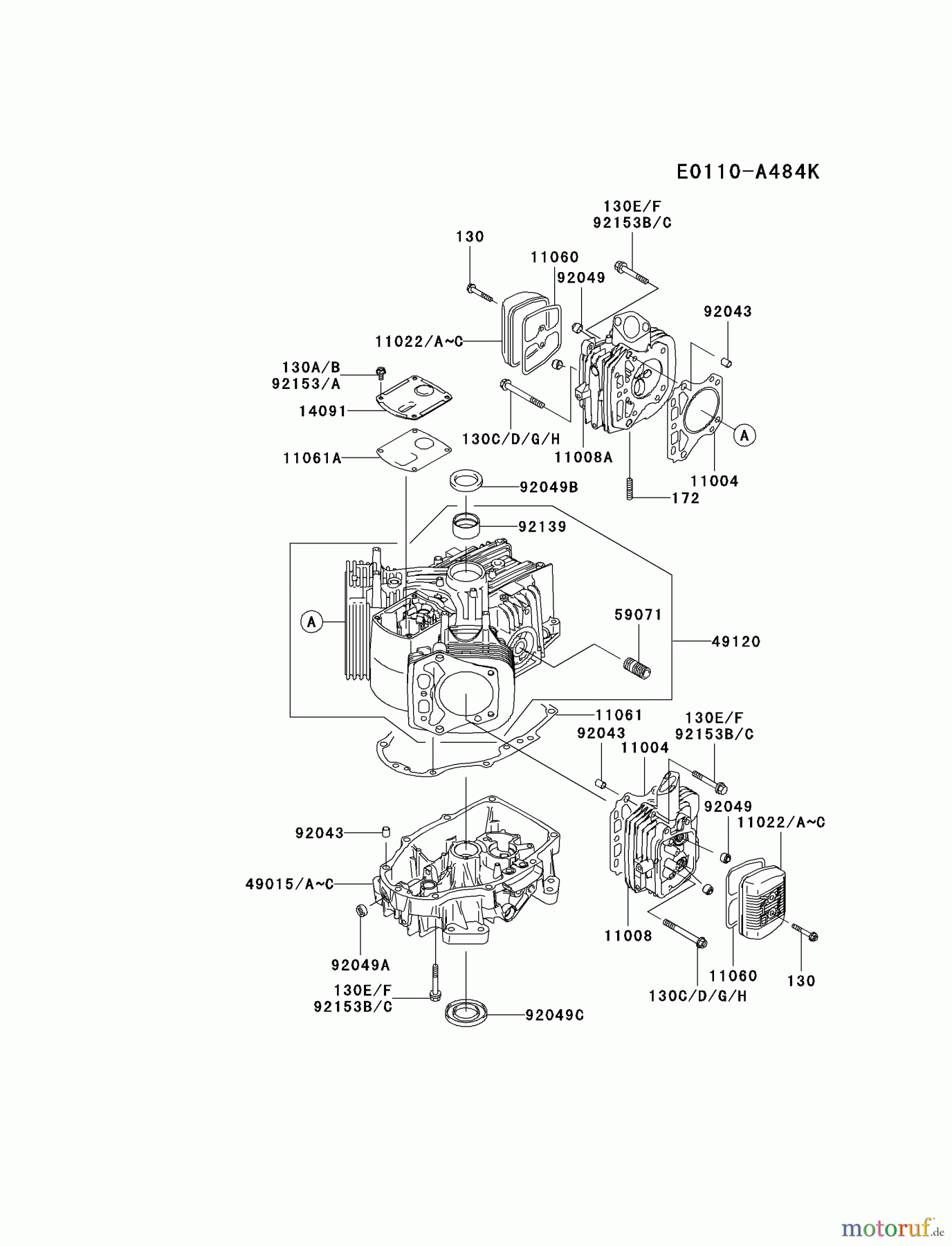  Kawasaki Motoren Motoren Vertikal FA210V - AS02 bis FH641V - DS24 FH430V-ES06 - Kawasaki FH430V 4-Stroke Engine CYLINDER/CRANKCASE