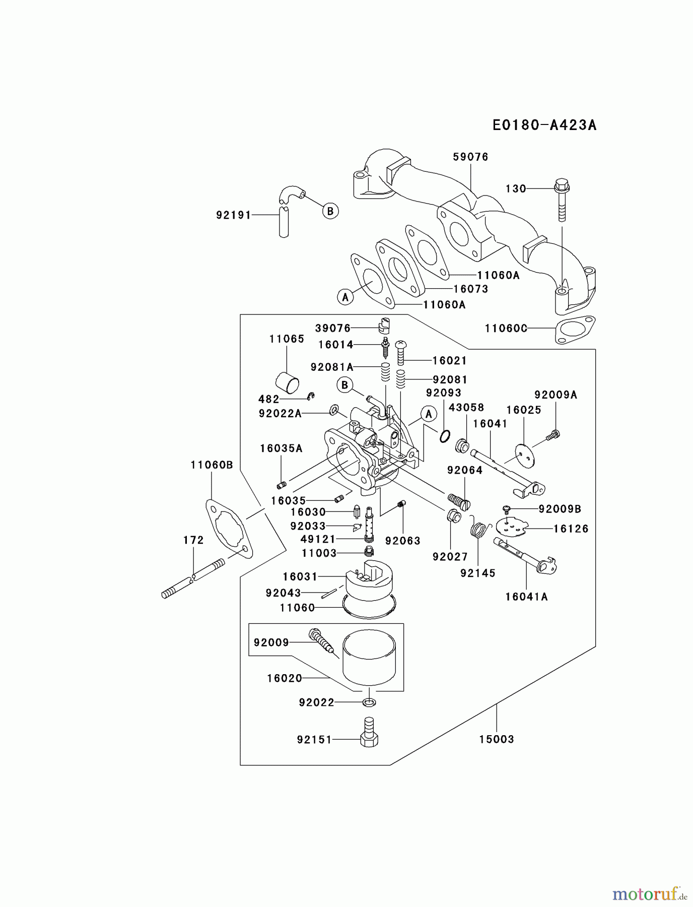 Kawasaki Motoren Motoren Vertikal FA210V - AS02 bis FH641V - DS24 FH451V-AS17 - Kawasaki FH451V 4-Stroke Engine CARBURETOR