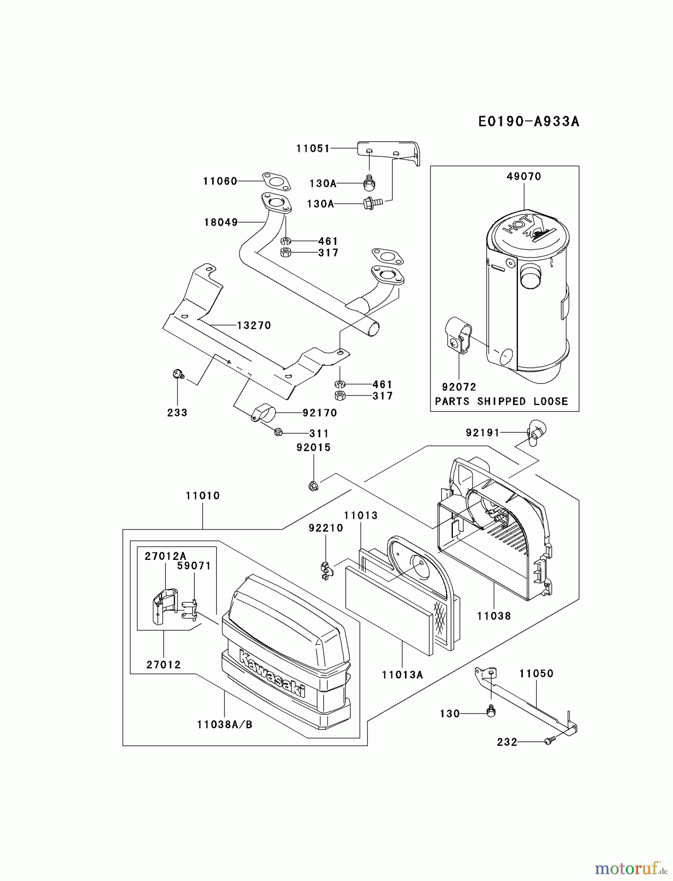 Kawasaki Motoren Motoren Vertikal FA210V - AS02 bis FH641V - DS24 FH451V-BS11 - Kawasaki FH451V 4-Stroke Engine AIR-FILTER/MUFFLER