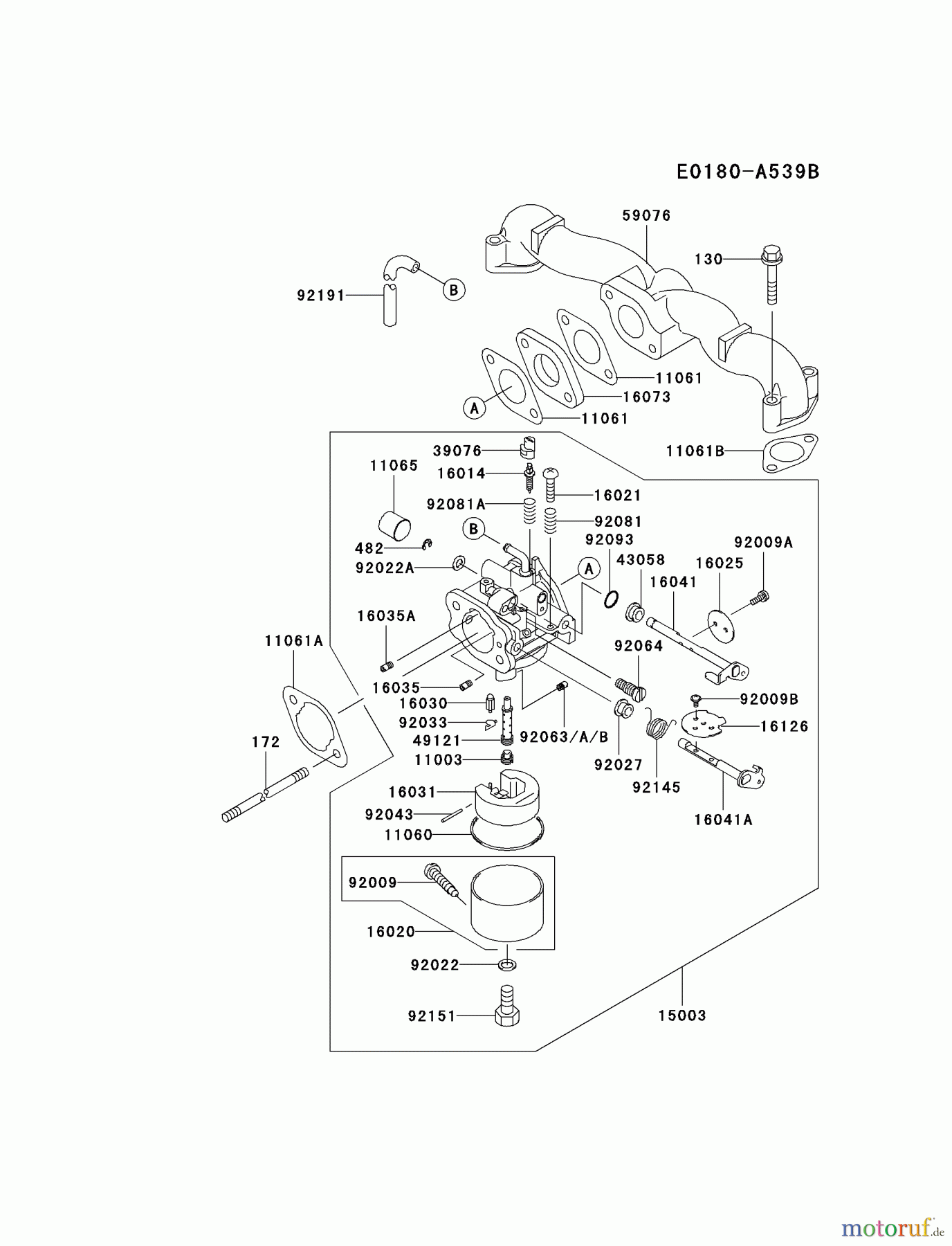 Kawasaki Motoren Motoren Vertikal FA210V - AS02 bis FH641V - DS24 FH451V-BS16 - Kawasaki FH451V 4-Stroke Engine CARBURETOR