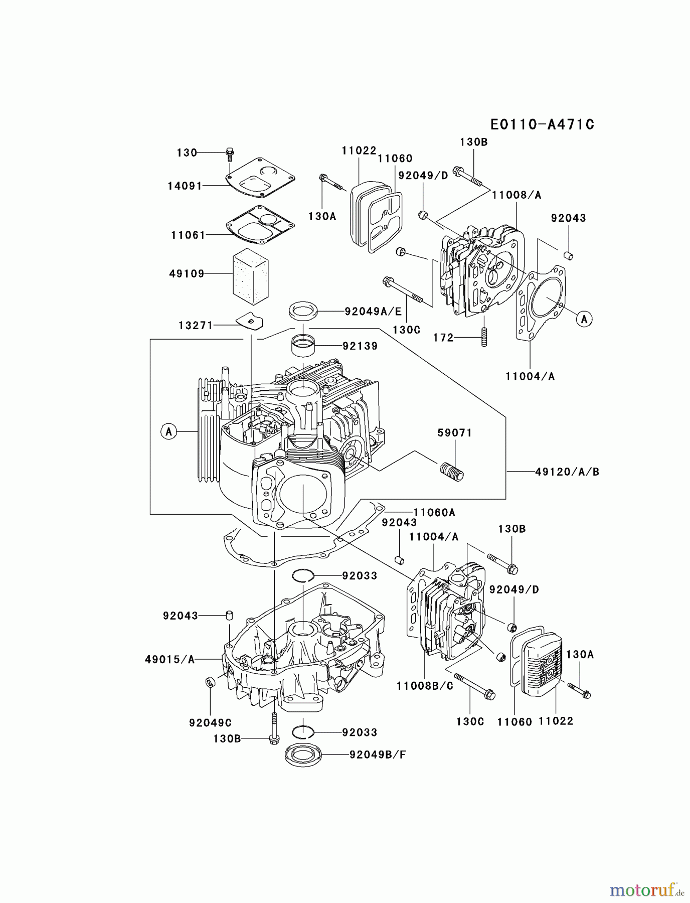 Kawasaki Motoren Motoren Vertikal FA210V - AS02 bis FH641V - DS24 FH500V-AS00 - Kawasaki FH500V 4-Stroke Engine CYLINDER/CRANKCASE