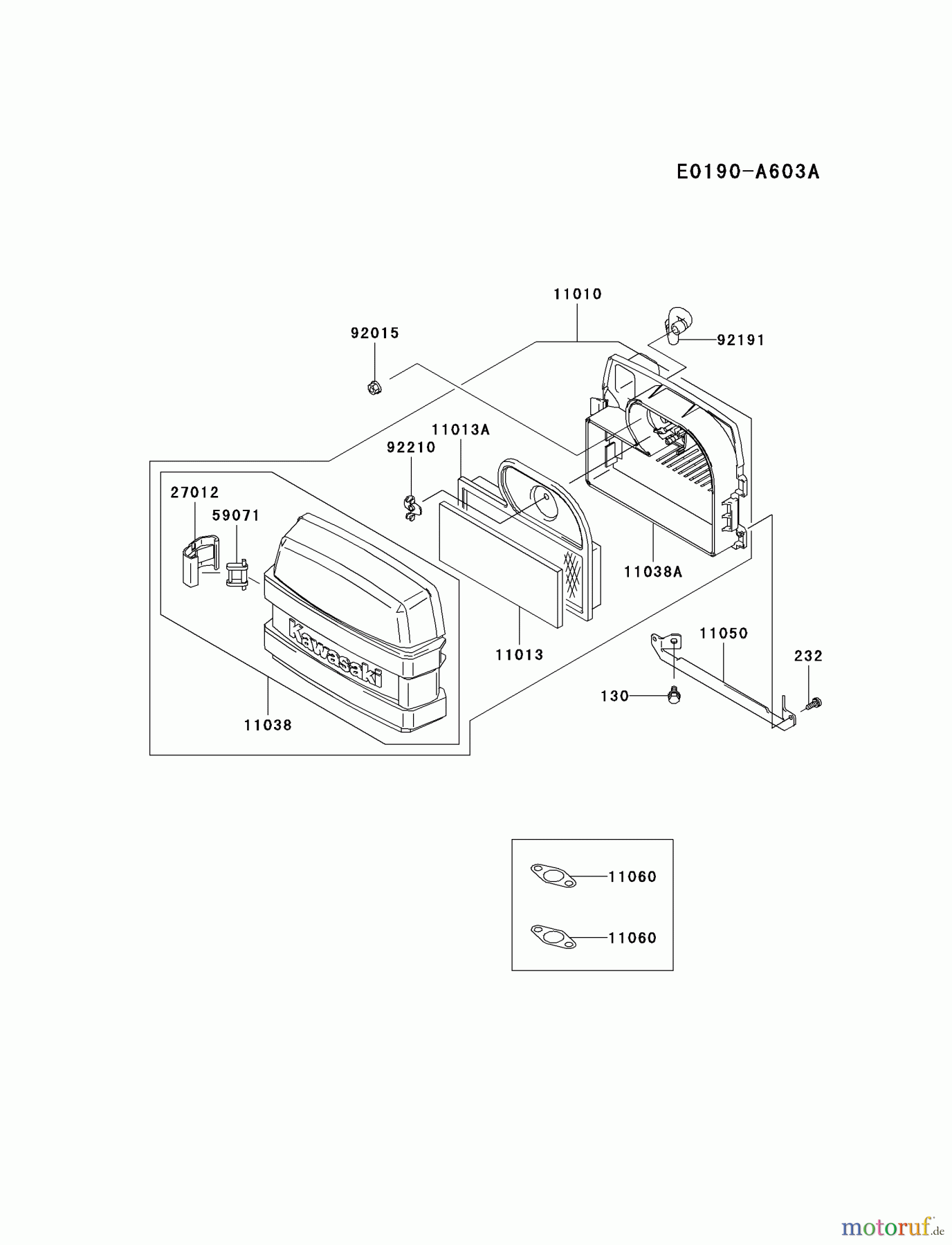 Kawasaki Motoren Motoren Vertikal FA210V - AS02 bis FH641V - DS24 FH500V-AS39 - Kawasaki FH500V 4-Stroke Engine AIR-FILTER/MUFFLER