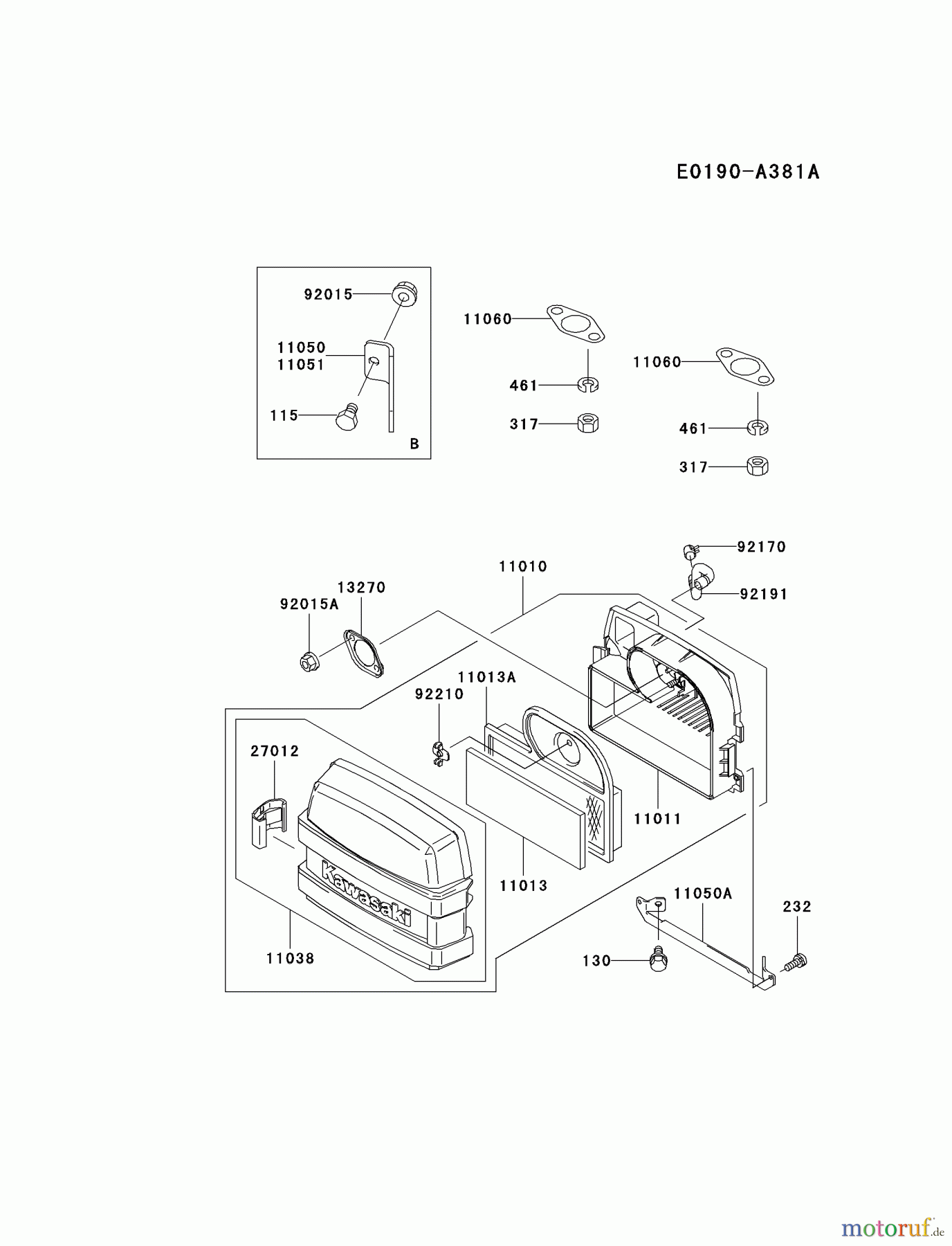 Kawasaki Motoren Motoren Vertikal FA210V - AS02 bis FH641V - DS24 FH500V-AS04 - Kawasaki FH500V 4-Stroke Engine AIR-FILTER/MUFFLER