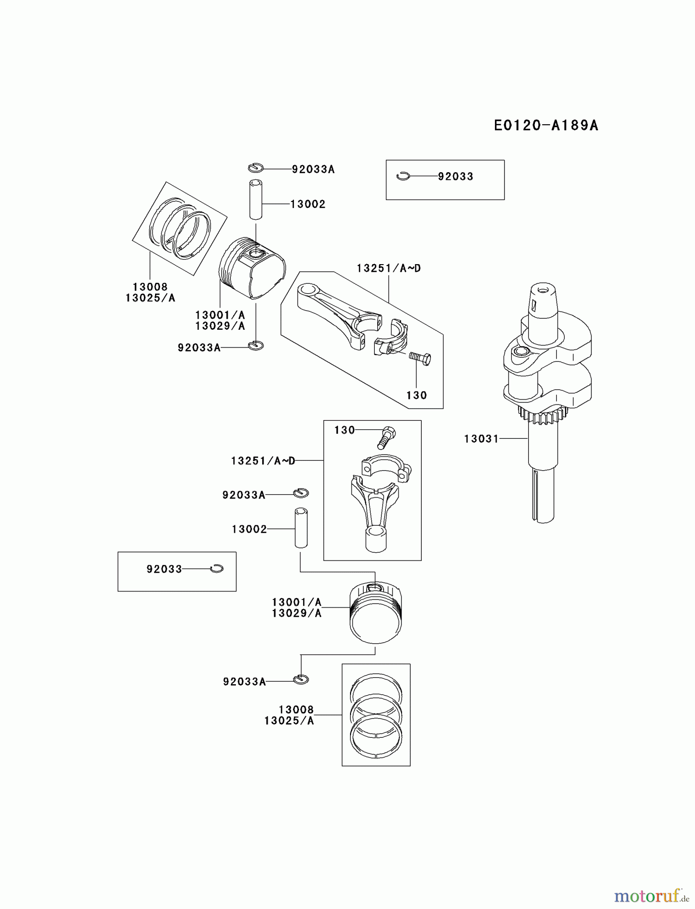 Kawasaki Motoren Motoren Vertikal FA210V - AS02 bis FH641V - DS24 FH500V-AS06 - Kawasaki FH500V 4-Stroke Engine PISTON/CRANKSHAFT