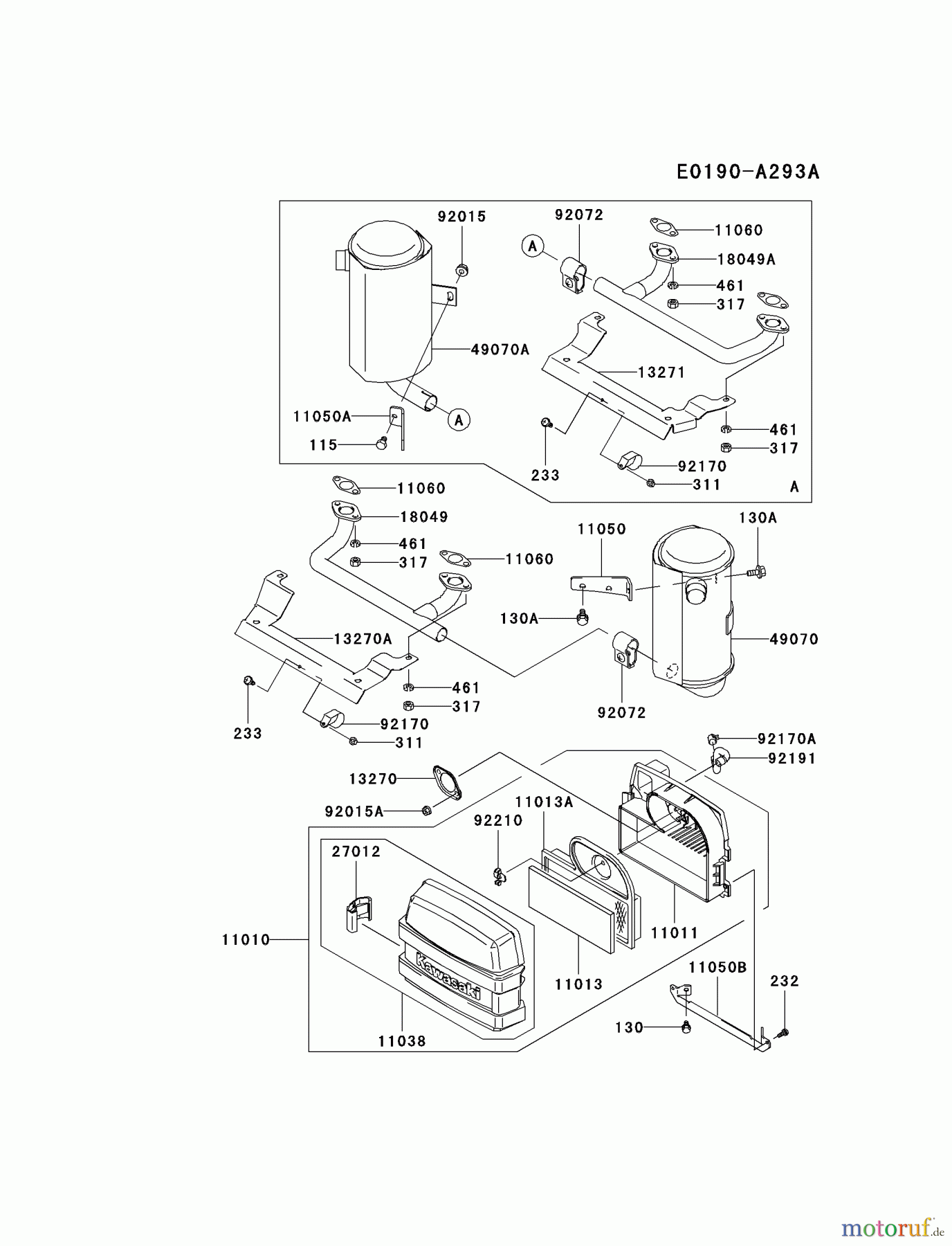 Kawasaki Motoren Motoren Vertikal FA210V - AS02 bis FH641V - DS24 FH500V-AS09 - Kawasaki FH500V 4-Stroke Engine AIR-FILTER/MUFFLER