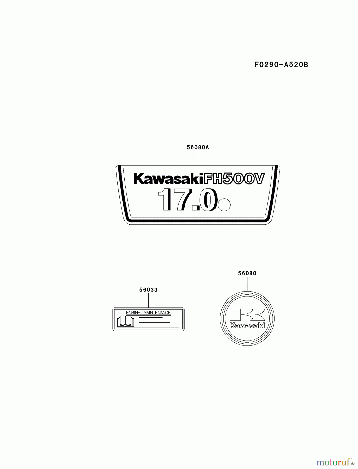 Kawasaki Motoren Motoren Vertikal FA210V - AS02 bis FH641V - DS24 FH500V-AS25 - Kawasaki FH500V 4-Stroke Engine LABEL