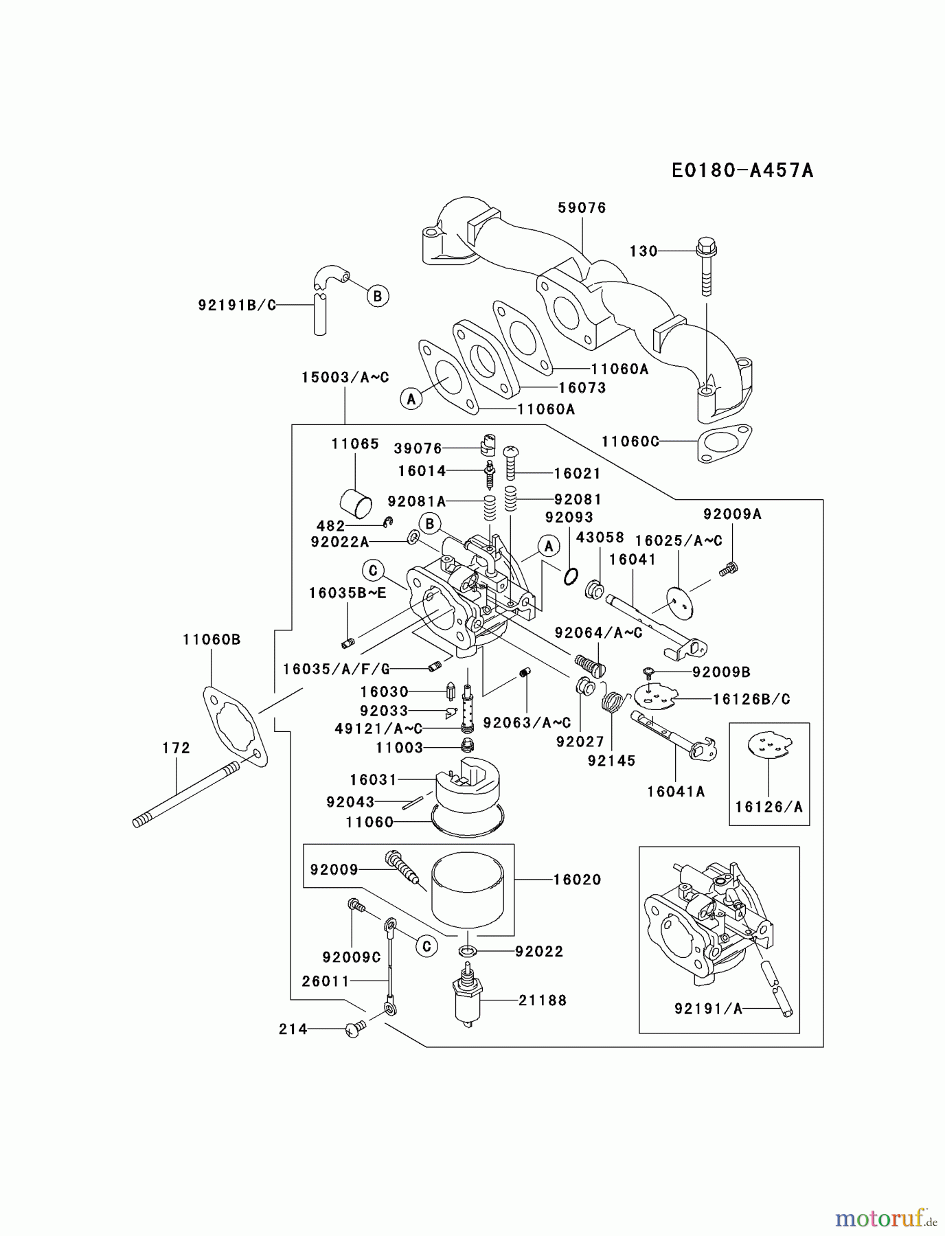 Kawasaki Motoren Motoren Vertikal FA210V - AS02 bis FH641V - DS24 FH500V-AS14 - Kawasaki FH500V 4-Stroke Engine CARBURETOR #2