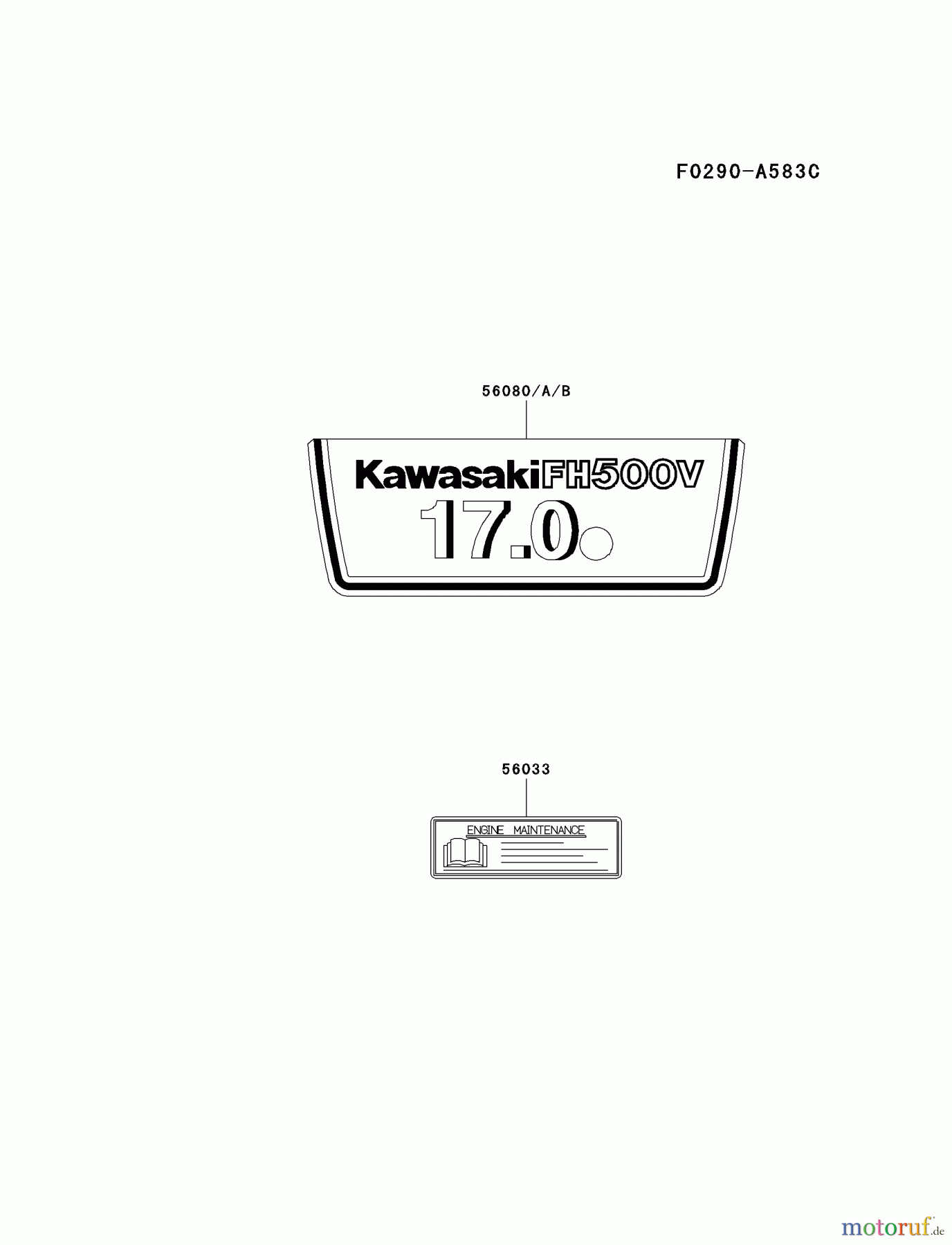 Kawasaki Motoren Motoren Vertikal FA210V - AS02 bis FH641V - DS24 FH500V-AS10 - Kawasaki FH500V 4-Stroke Engine LABEL