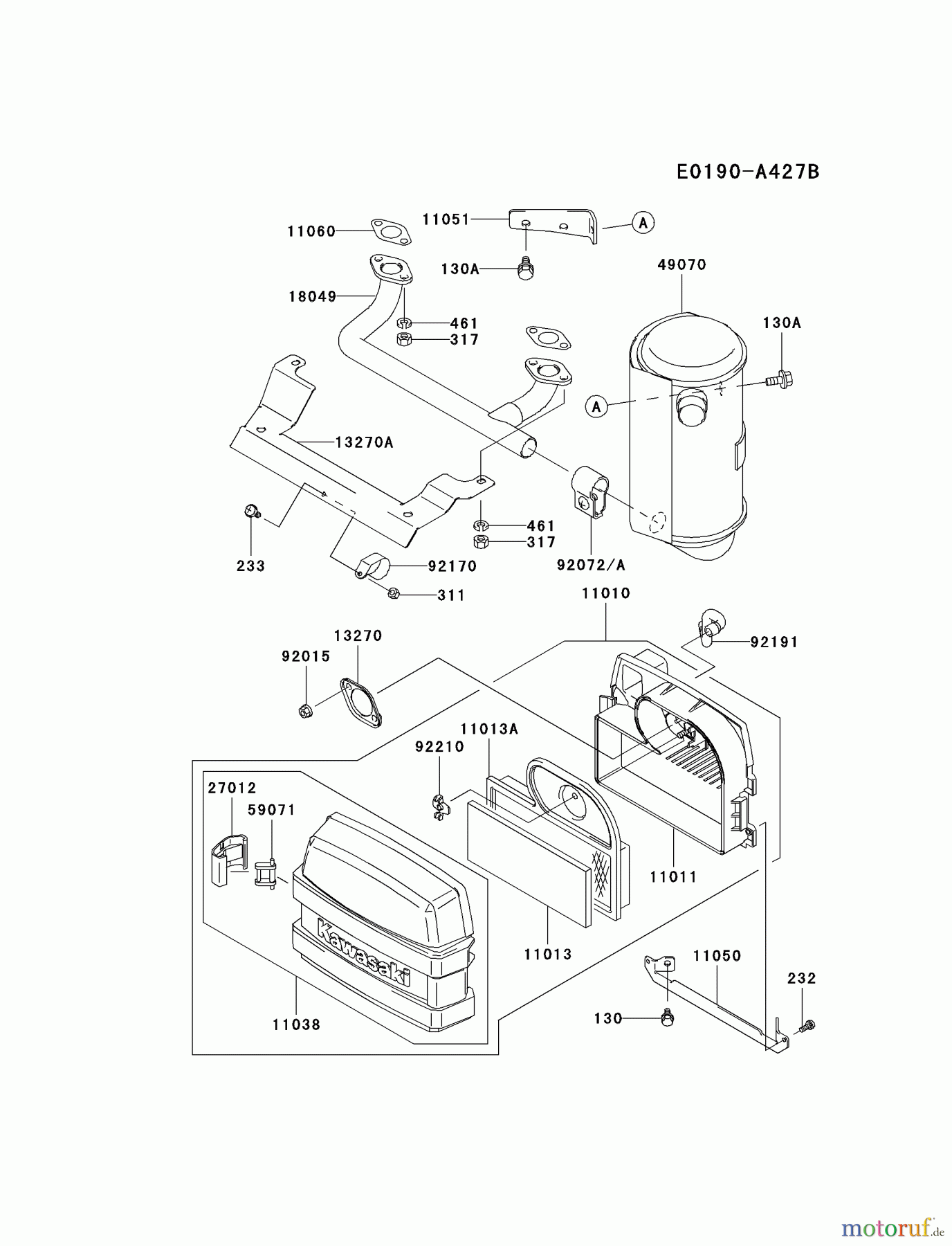 Kawasaki Motoren Motoren Vertikal FA210V - AS02 bis FH641V - DS24 FH531V-AS01 - Kawasaki FH531V 4-Stroke Engine AIR-FILTER/MUFFLER