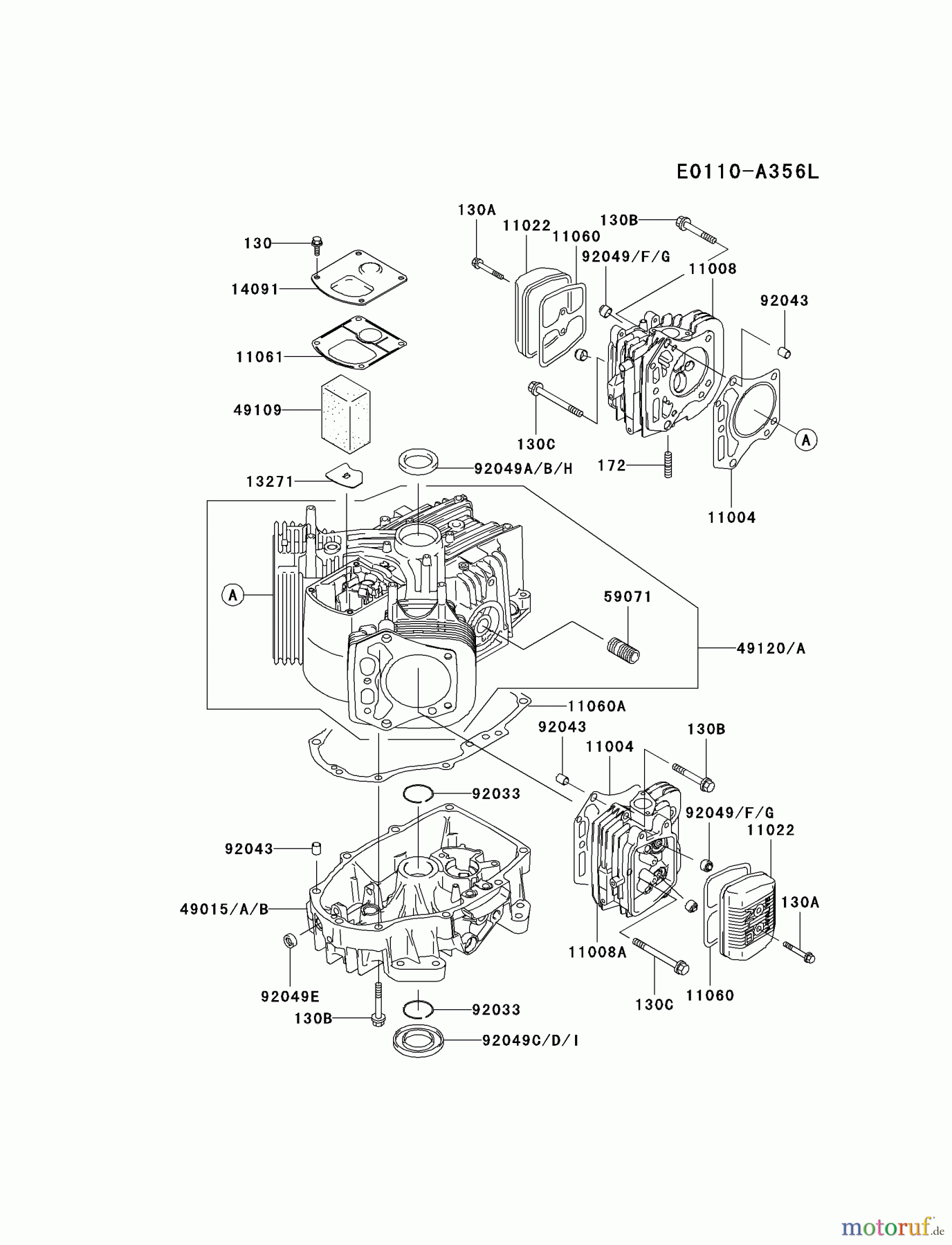 Kawasaki Motoren Motoren Vertikal FA210V - AS02 bis FH641V - DS24 FH531V-BS06 - Kawasaki FH531V 4-Stroke Engine CYLINDER/CRANKCASE