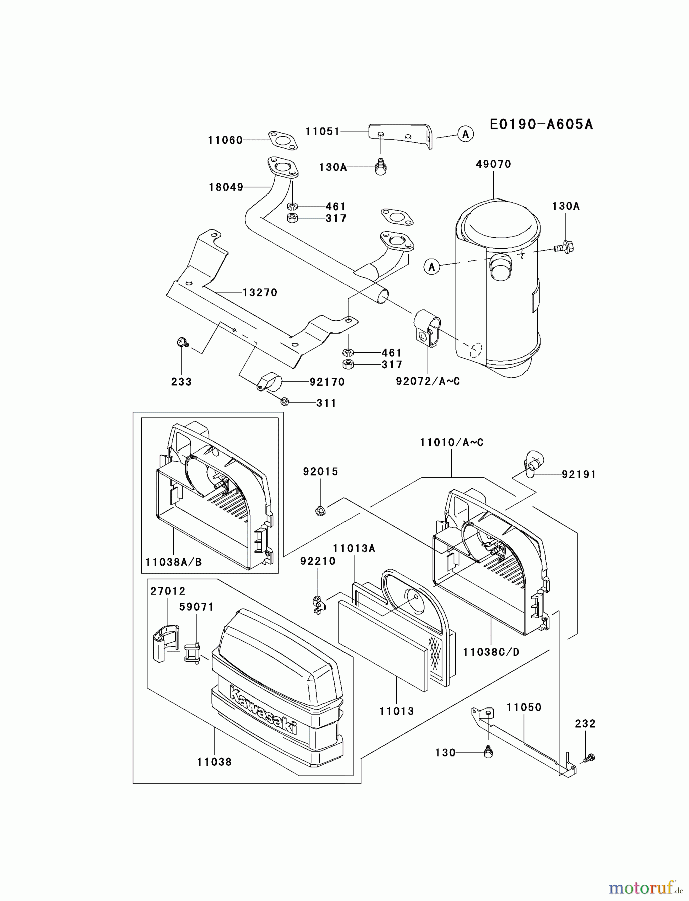 Kawasaki Motoren Motoren Vertikal FA210V - AS02 bis FH641V - DS24 FH531V-BS07 - Kawasaki FH531V 4-Stroke Engine AIR-FILTER/MUFFLER