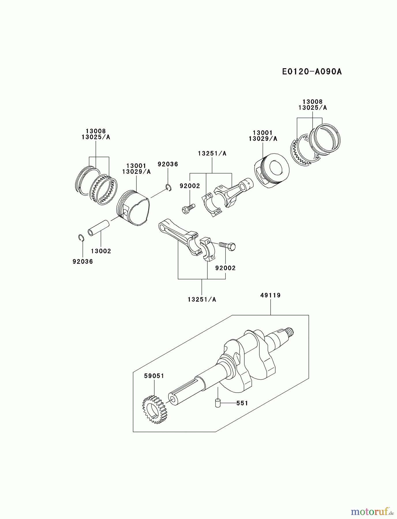  Kawasaki Motoren Motoren, Horizontal FD620D-BS20 - Kawasaki FD620D 4-Stroke Engine PISTON/CRANKSHAFT