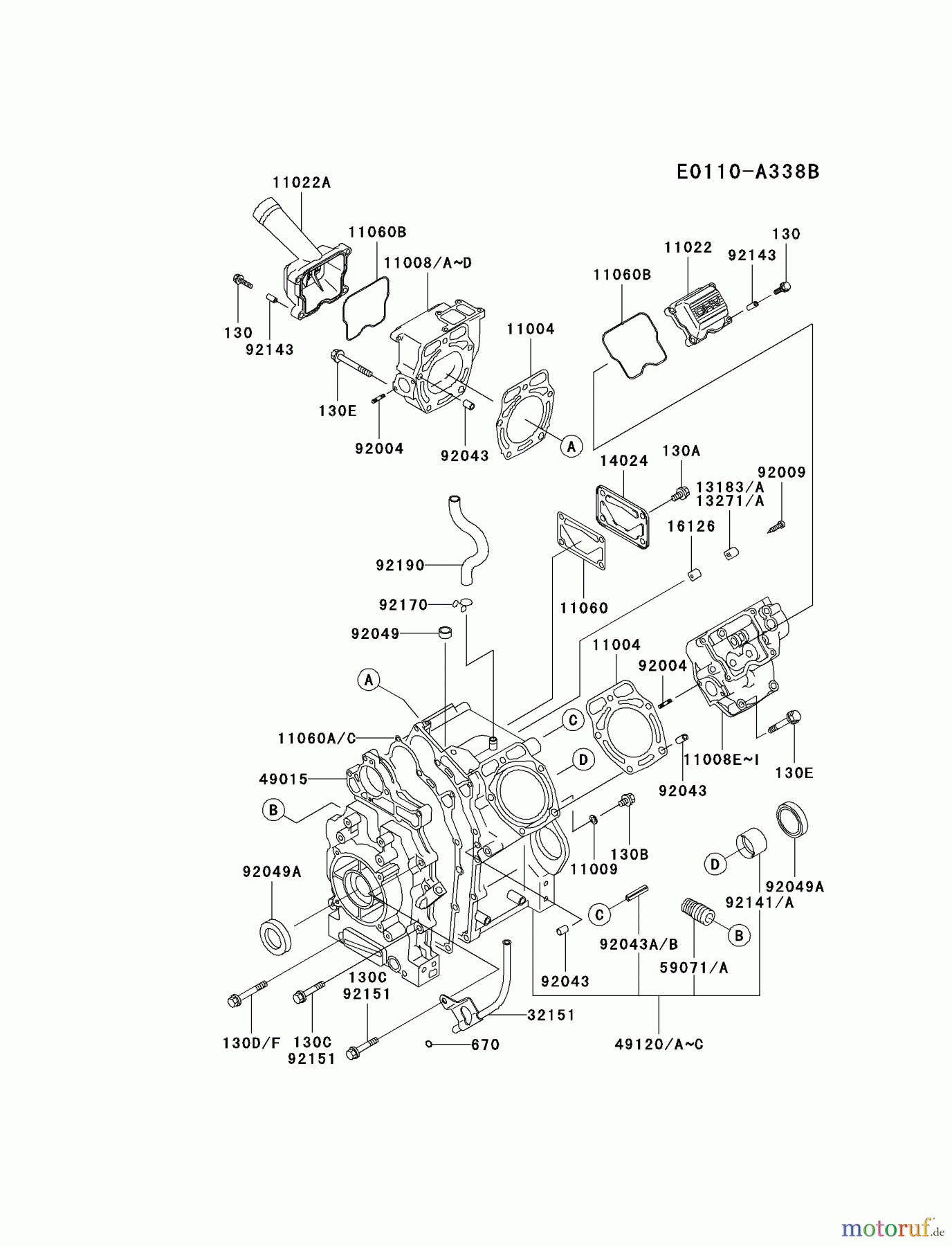 Kawasaki Motoren Motoren, Horizontal FD620D-ES17 - Kawasaki FD620D 4-Stroke Engine CYLINDER/CRANKCASE #1