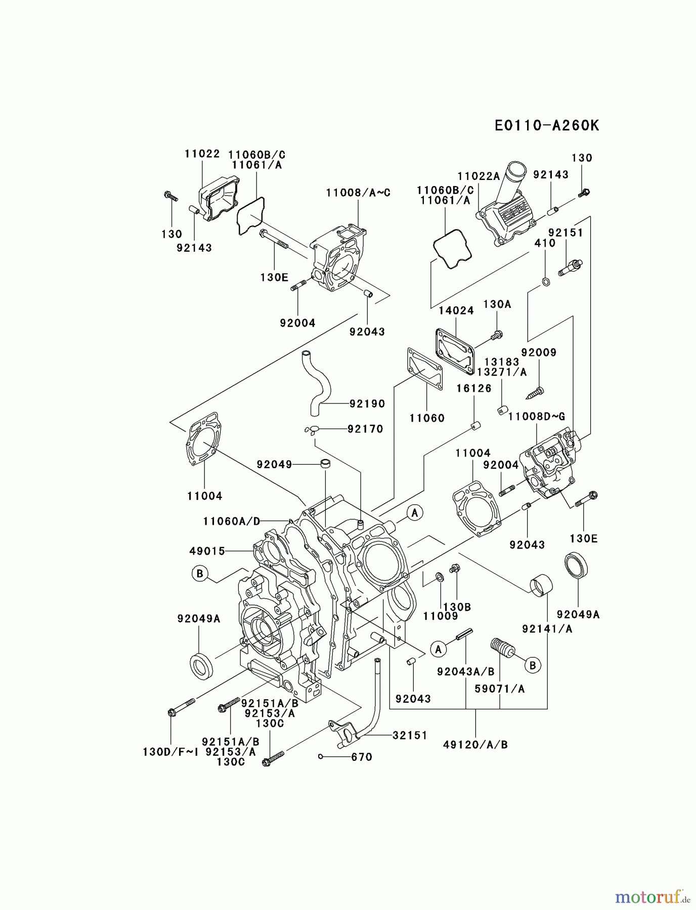 Kawasaki Motoren Motoren, Horizontal FD620D-ES18 - Kawasaki FD620D 4-Stroke Engine CYLINDER/CRANKCASE #1