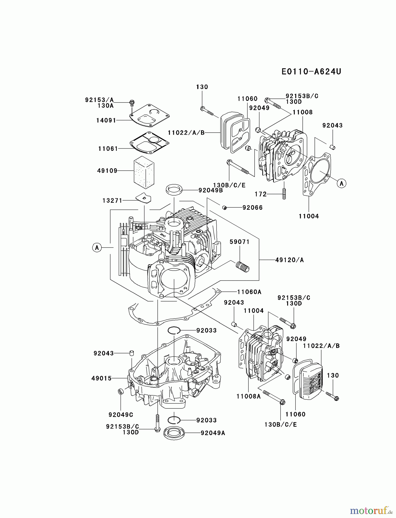  Kawasaki Motoren Motoren Vertikal FA210V - AS02 bis FH641V - DS24 FH541V-AS40 - Kawasaki FH541V 4-Stroke Engine CYLINDER/CRANKCASE