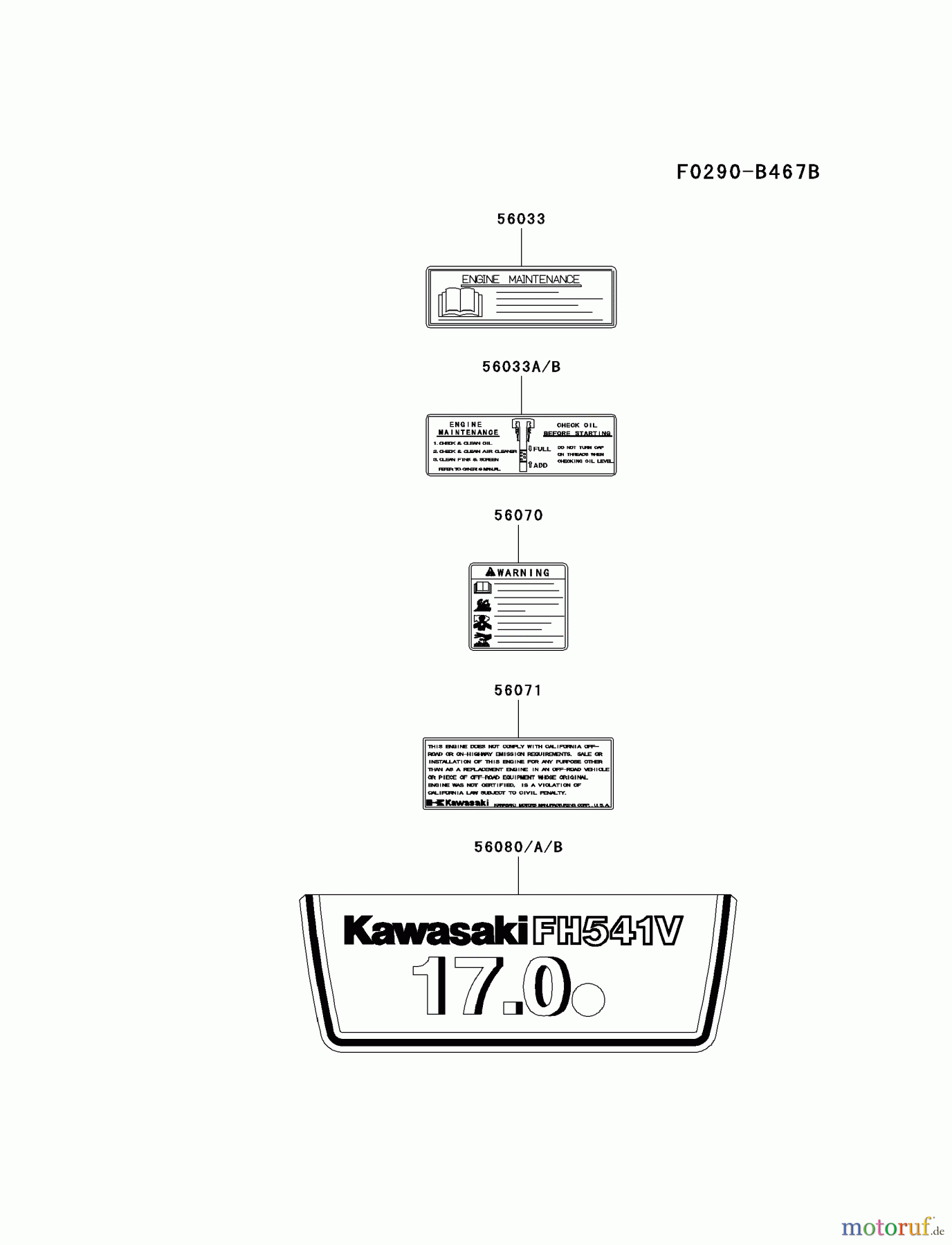 Kawasaki Motoren Motoren Vertikal FA210V - AS02 bis FH641V - DS24 FH541V-DS06 - Kawasaki FH541V 4-Stroke Engine LABEL