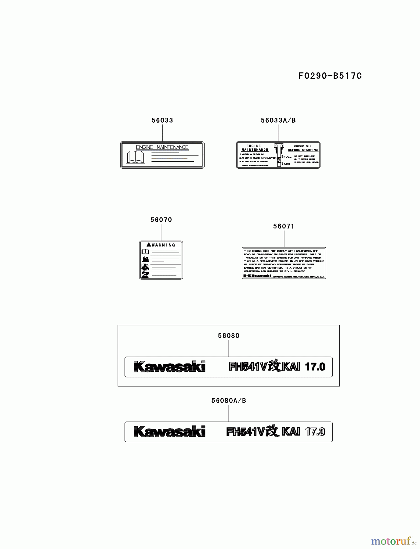  Kawasaki Motoren Motoren Vertikal FA210V - AS02 bis FH641V - DS24 FH541V-CS25 - Kawasaki FH541V 4-Stroke Engine LABEL
