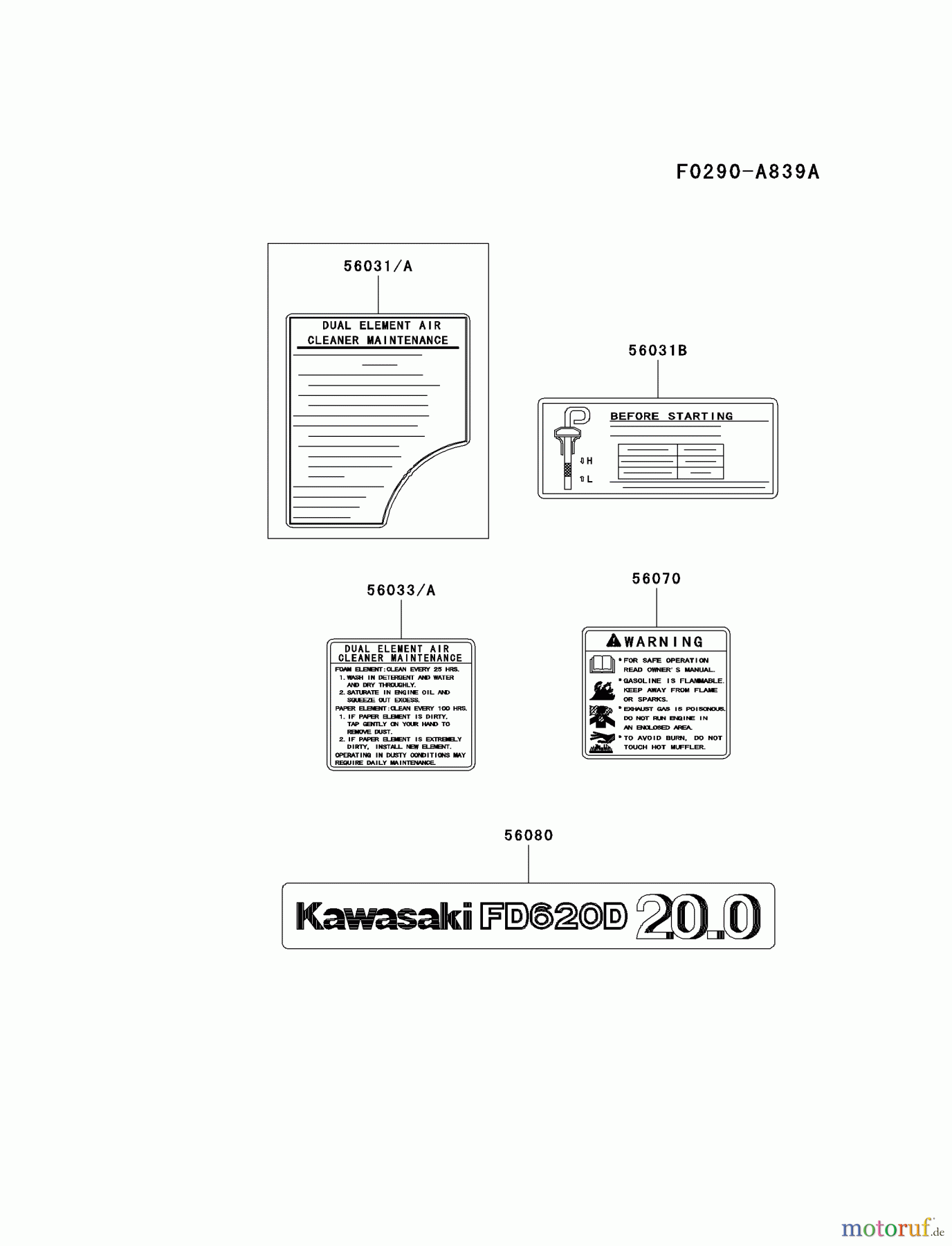  Kawasaki Motoren Motoren, Horizontal FD620D-ES18 - Kawasaki FD620D 4-Stroke Engine LABEL