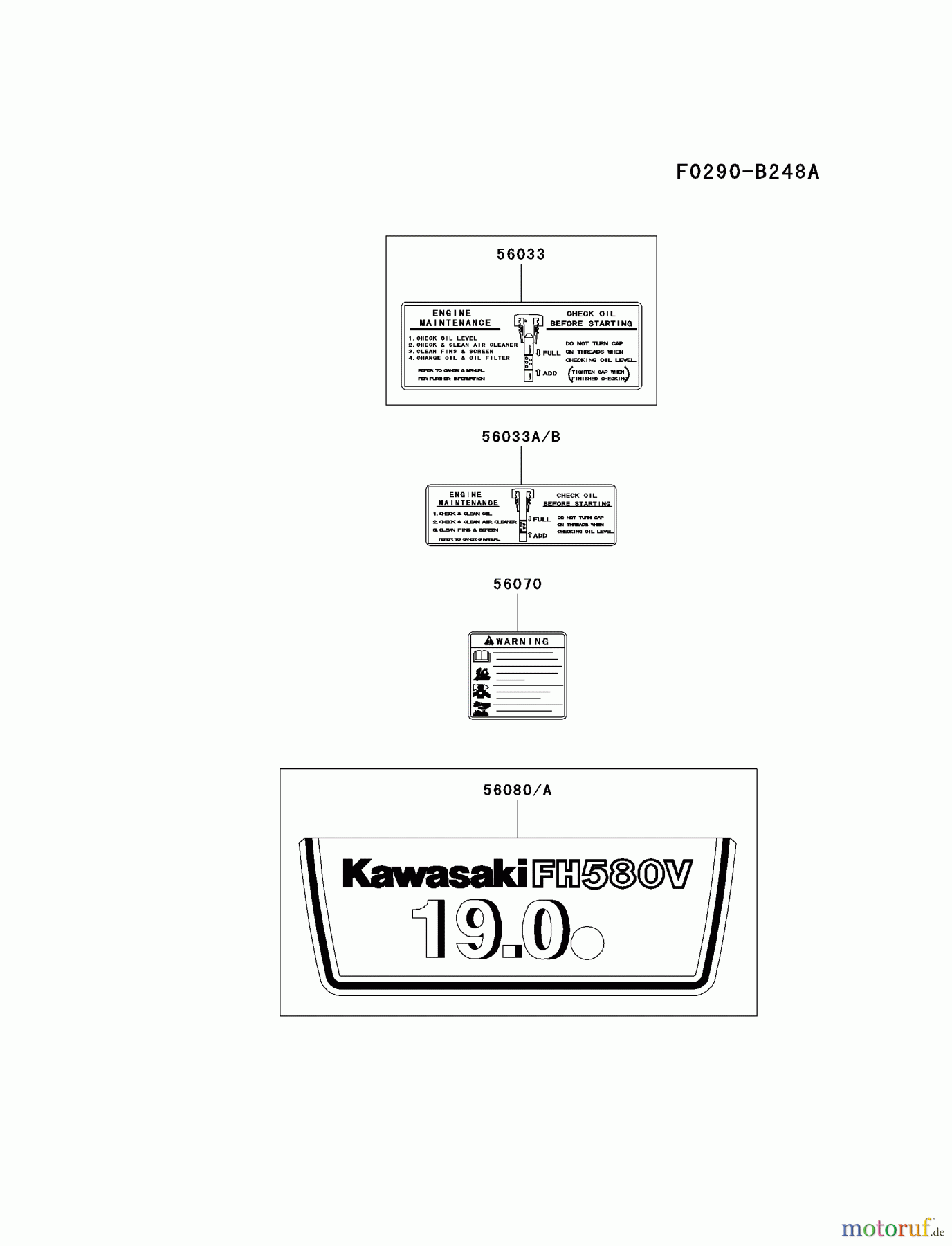 Kawasaki Motoren Motoren Vertikal FA210V - AS02 bis FH641V - DS24 FH580V-BS13 - Kawasaki FH580V 4-Stroke Engine LABEL