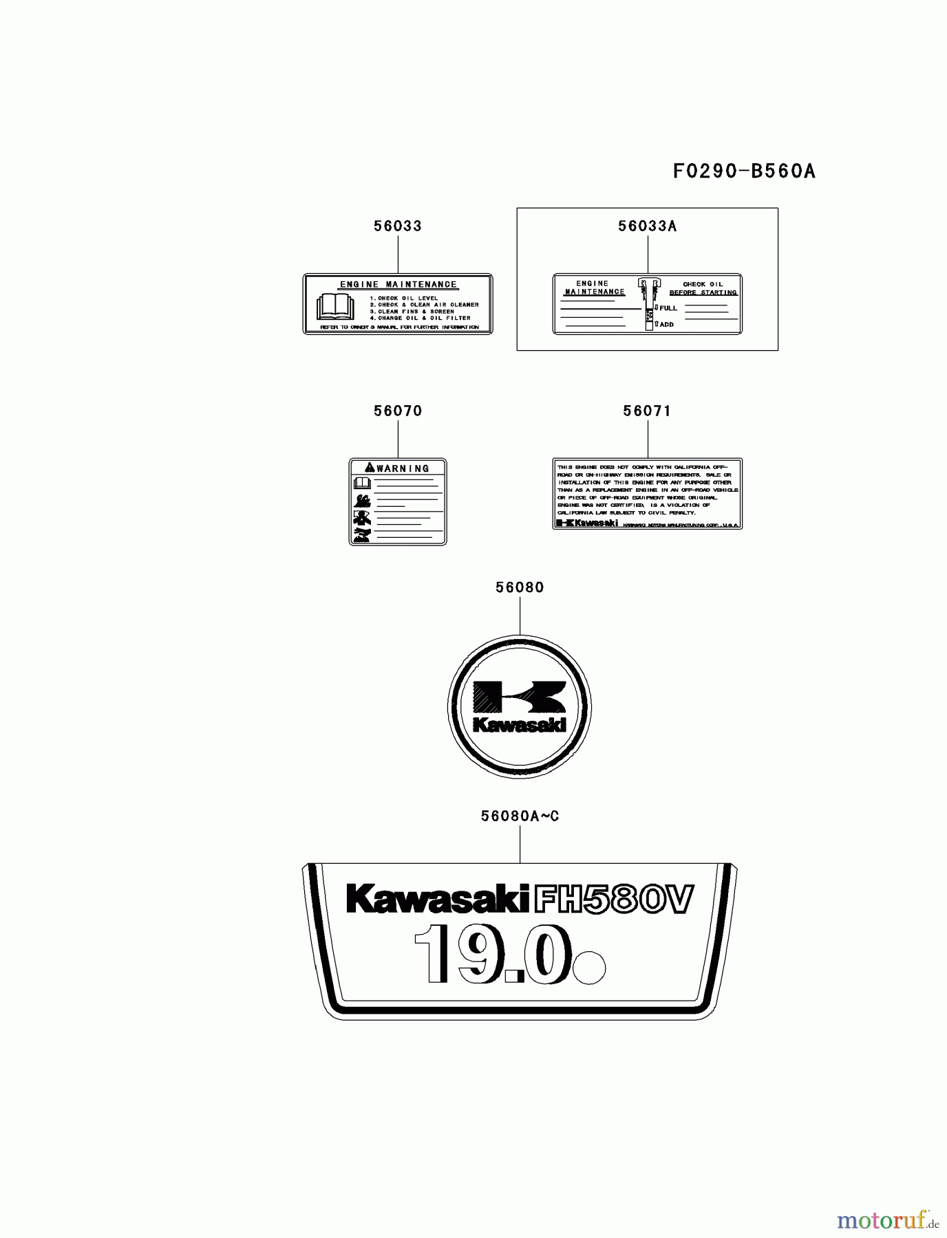 Kawasaki Motoren Motoren Vertikal FA210V - AS02 bis FH641V - DS24 FH580V-CS17 - Kawasaki FH580V 4-Stroke Engine LABEL
