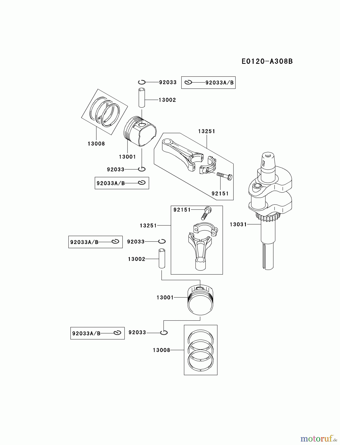 Kawasaki Motoren Motoren Vertikal FA210V - AS02 bis FH641V - DS24 FH580V-BS23 - Kawasaki FH580V 4-Stroke Engine PISTON/CRANKSHAFT
