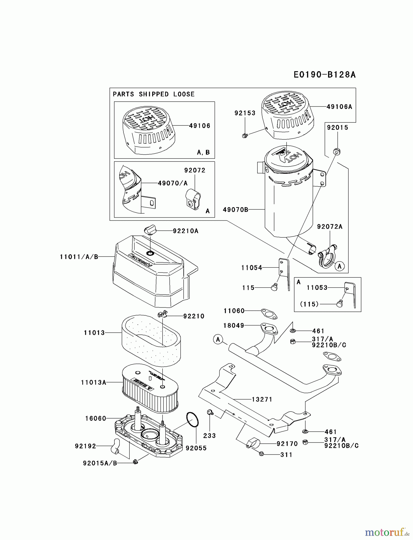 Kawasaki Motoren Motoren Vertikal FA210V - AS02 bis FH641V - DS24 FH580V-AS34 - Kawasaki FH580V 4-Stroke Engine AIR-FILTER/MUFFLER