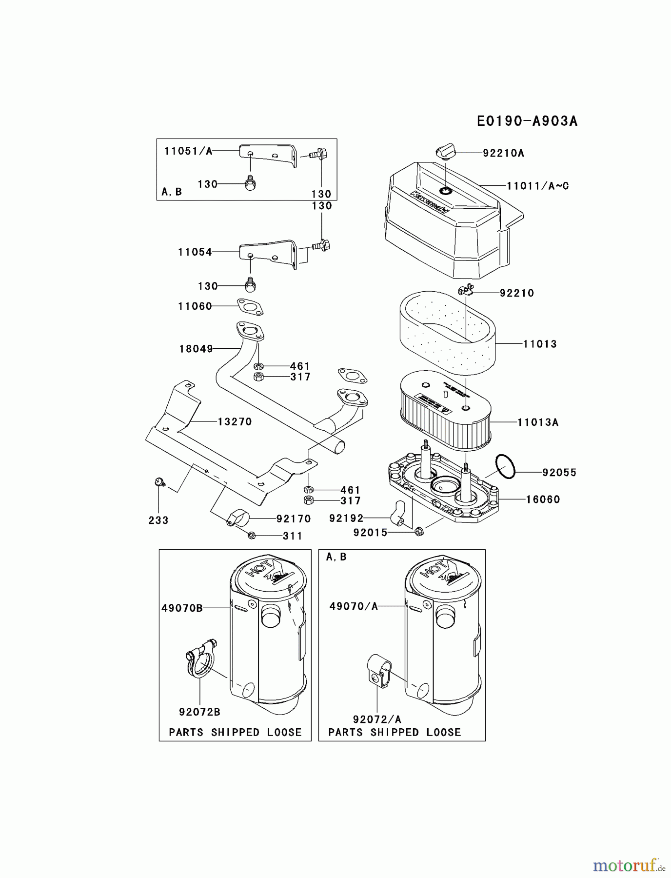 Kawasaki Motoren Motoren Vertikal FA210V - AS02 bis FH641V - DS24 FH541V-AS27 - Kawasaki FH541V 4-Stroke Engine AIR-FILTER/MUFFLER