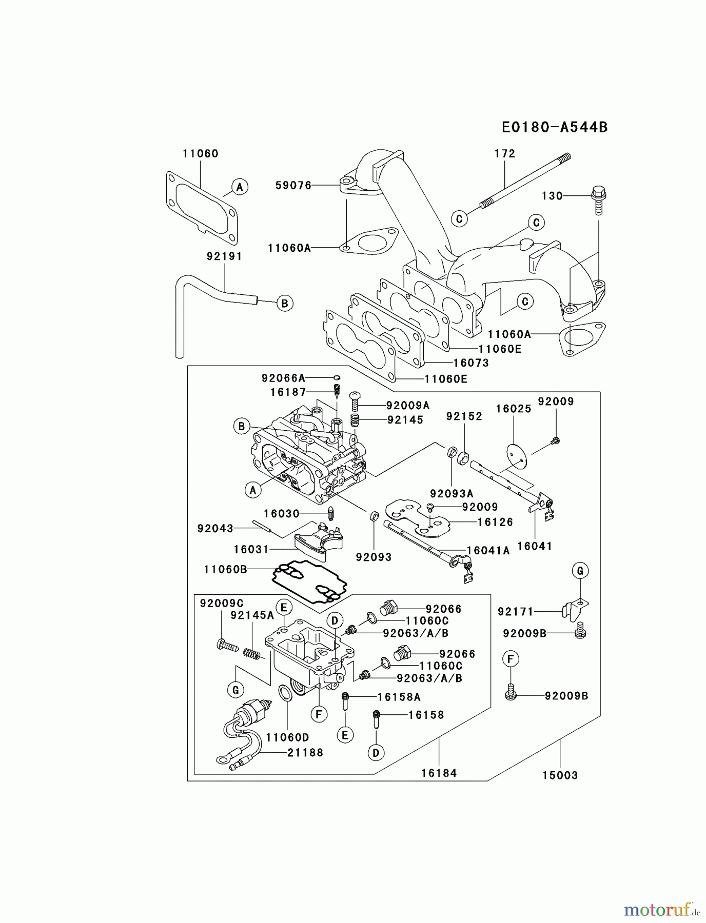 Kawasaki Motoren Motoren Vertikal FA210V - AS02 bis FH641V - DS24 FH601V-AS26 - Kawasaki FH601V 4-Stroke Engine CARBURETOR
