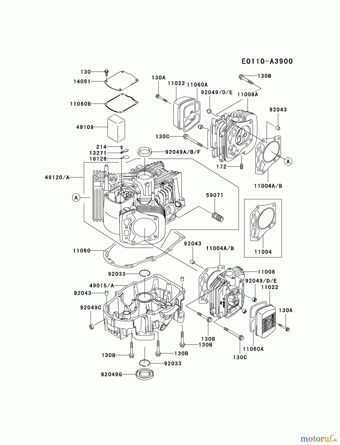  Kawasaki Motoren Motoren Vertikal FA210V - AS02 bis FH641V - DS24 FH601V-AS17 - Kawasaki FH601V 4-Stroke Engine CYLINDER/CRANKCASE