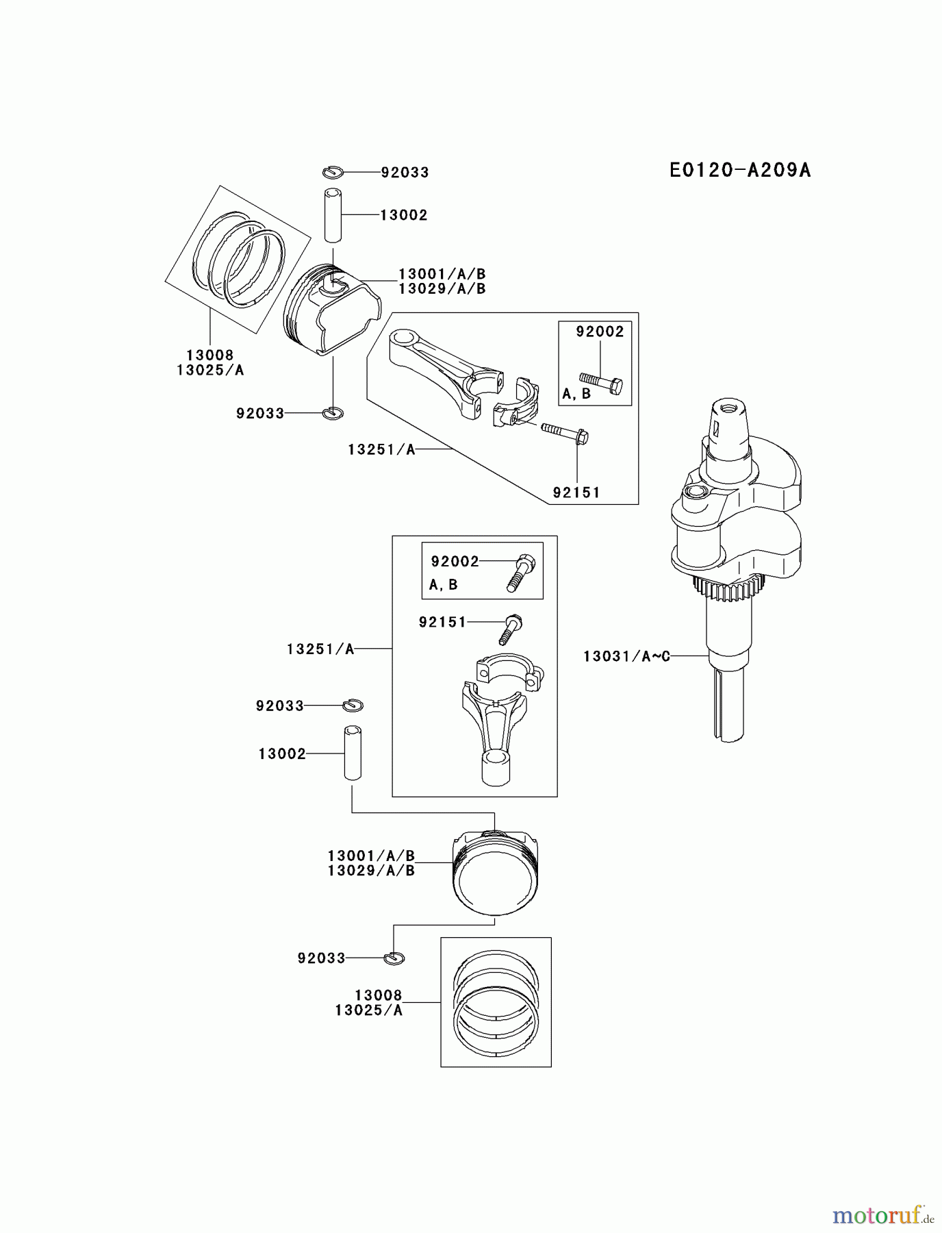 Kawasaki Motoren Motoren Vertikal FA210V - AS02 bis FH641V - DS24 FH601V-CS05 - Kawasaki FH601V 4-Stroke Engine PISTON/CRANKSHAFT