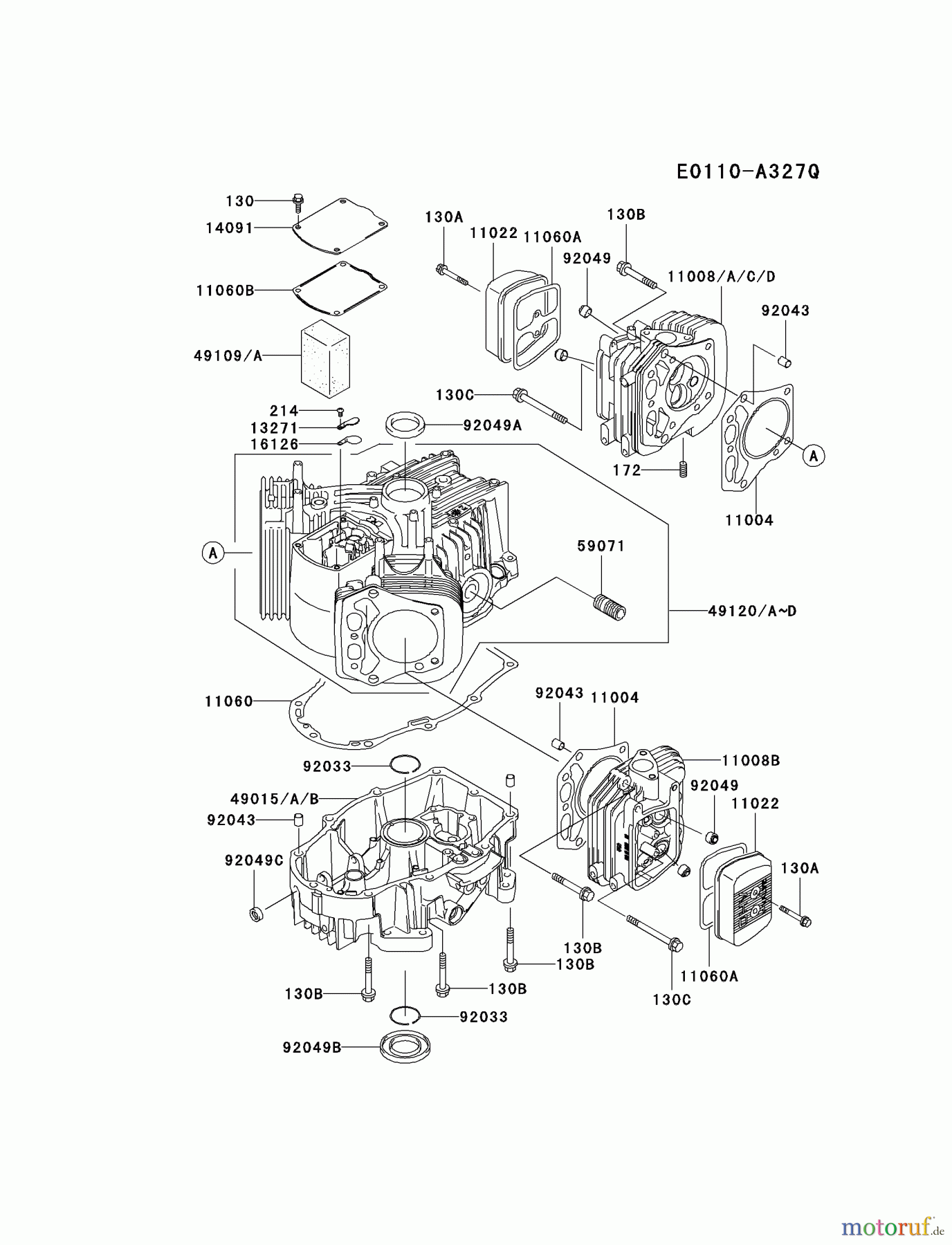 Kawasaki Motoren Motoren Vertikal FA210V - AS02 bis FH641V - DS24 FH601V-DS06 - Kawasaki FH601V 4-Stroke Engine CYLINDER/CRANKCASE