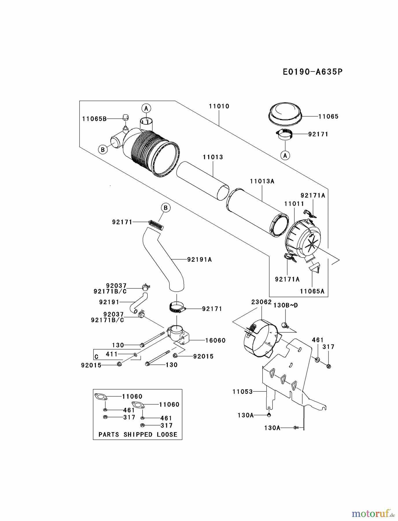 Kawasaki Motoren Motoren Vertikal FA210V - AS02 bis FH641V - DS24 FH601V-DS29 - Kawasaki FH601V 4-Stroke Engine AIR-FILTER/MUFFLER