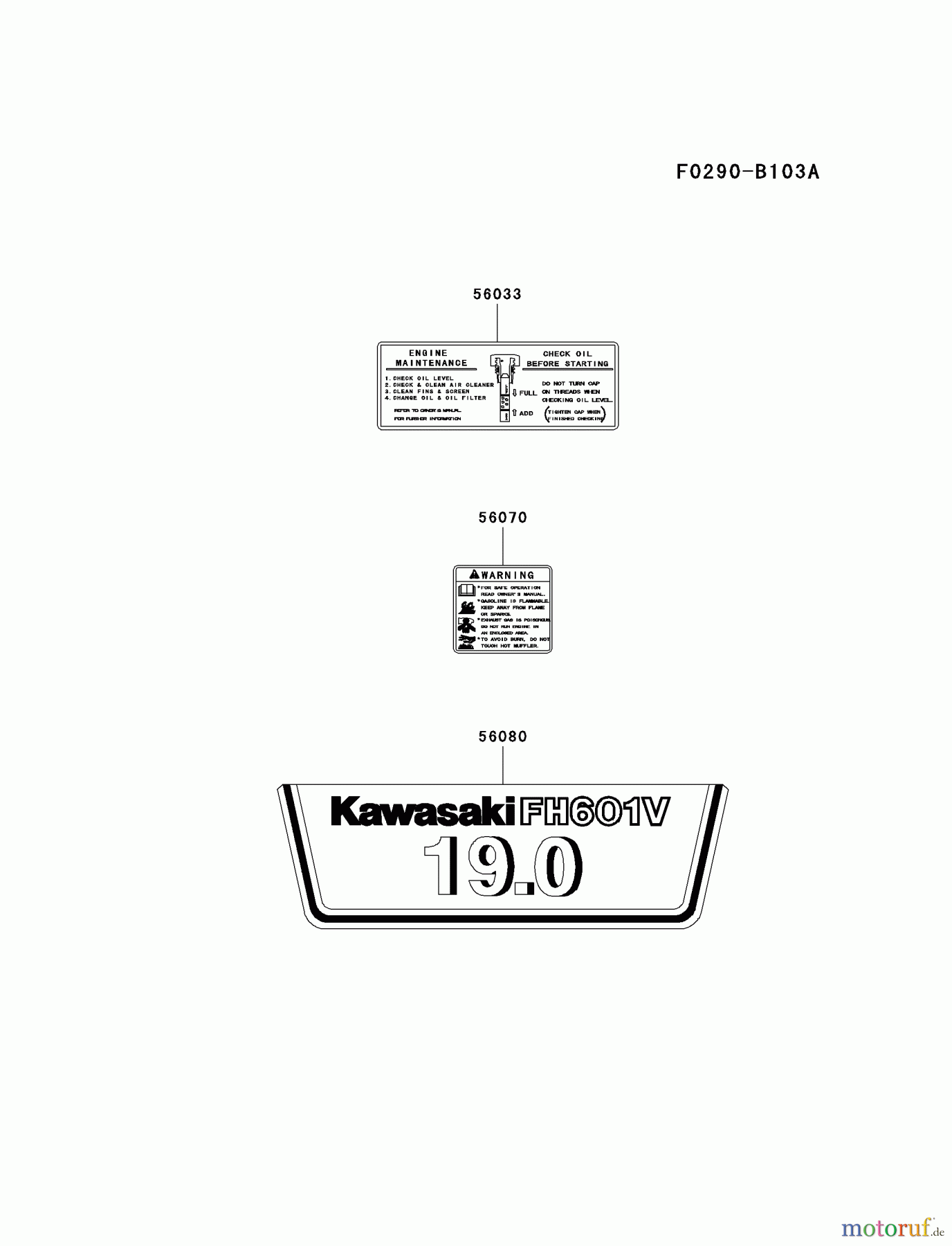 Kawasaki Motoren Motoren Vertikal FA210V - AS02 bis FH641V - DS24 FH601V-GS06 - Kawasaki FH601V 4-Stroke Engine LABEL