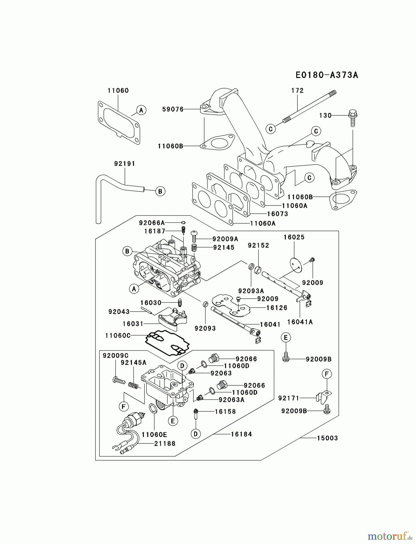 Kawasaki Motoren Motoren Vertikal FA210V - AS02 bis FH641V - DS24 FH601V-AS07 - Kawasaki FH601V 4-Stroke Engine CARBURETOR
