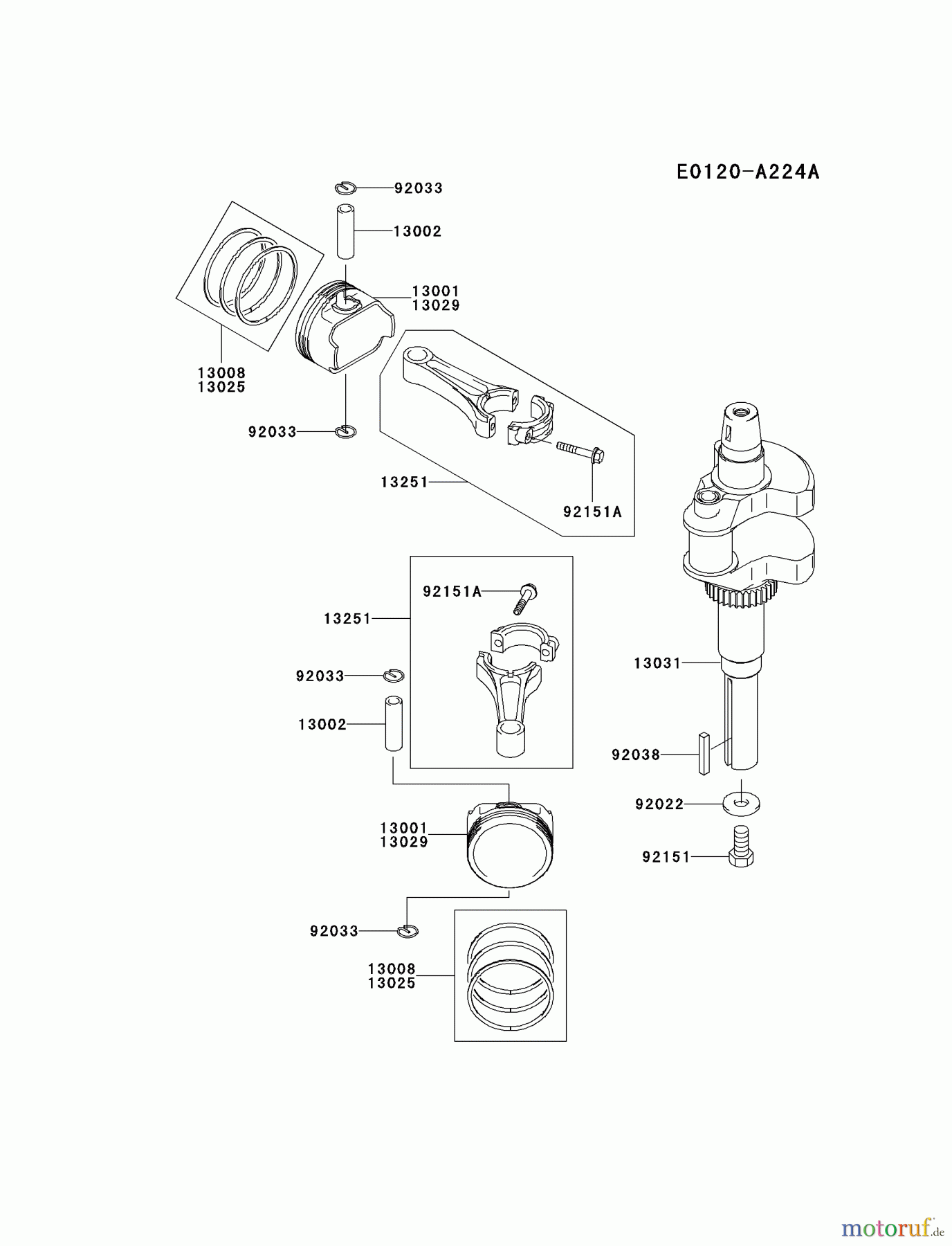  Kawasaki Motoren Motoren Vertikal FA210V - AS02 bis FH641V - DS24 FH641V-AS22 - Kawasaki FH641V 4-Stroke Engine PISTON/CRANKSHAFT