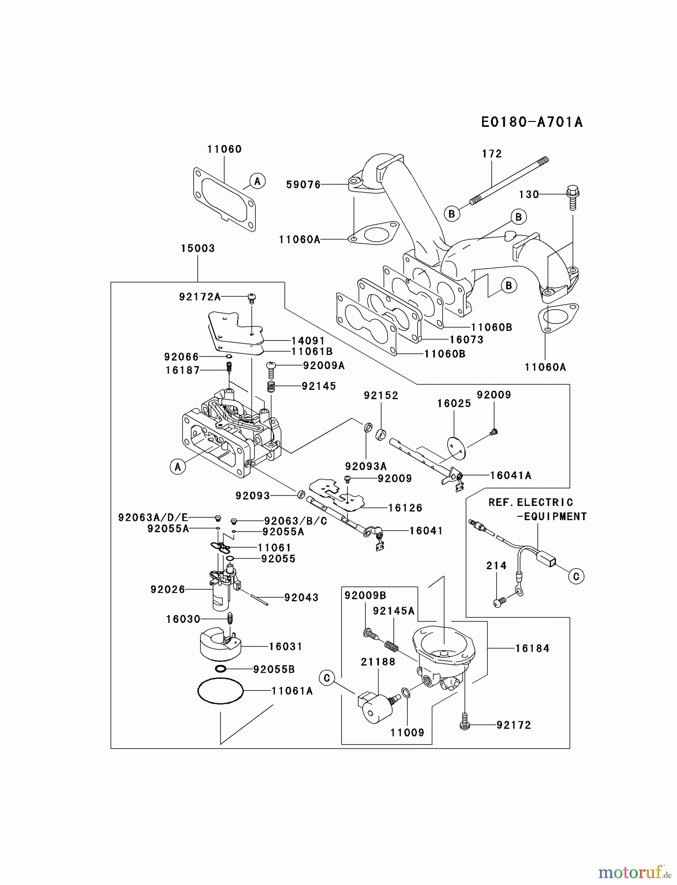  Kawasaki Motoren Motoren Vertikal FH641V - DS25 bis FS481V - BS13 FH721V-ES11 - Kawasaki FH721V 4-Stroke Engine CARBURETOR