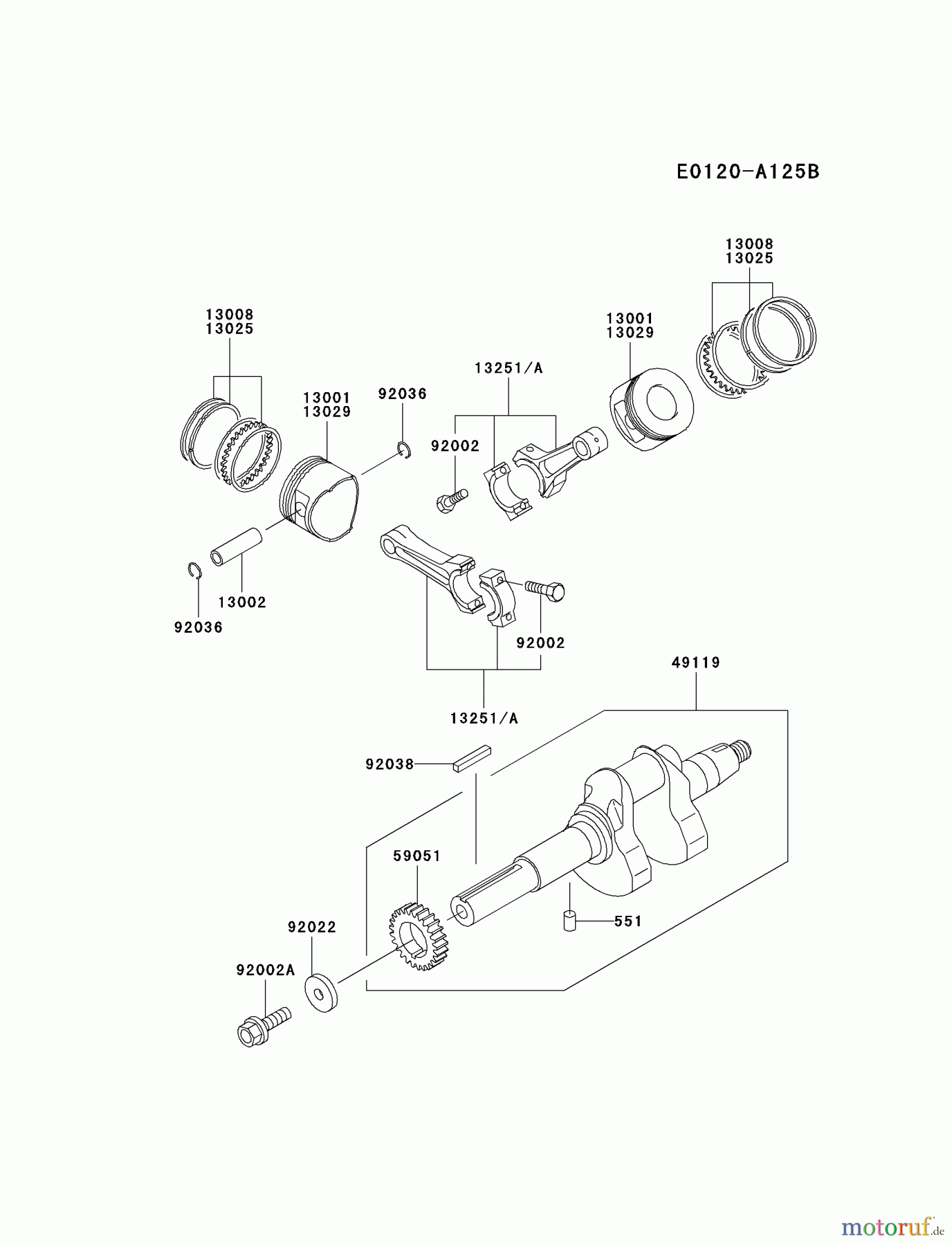 Kawasaki Motoren Motoren, Horizontal FD661D-AS05 - Kawasaki FD661D 4-Stroke Engine PISTON/CRANKSHAFT