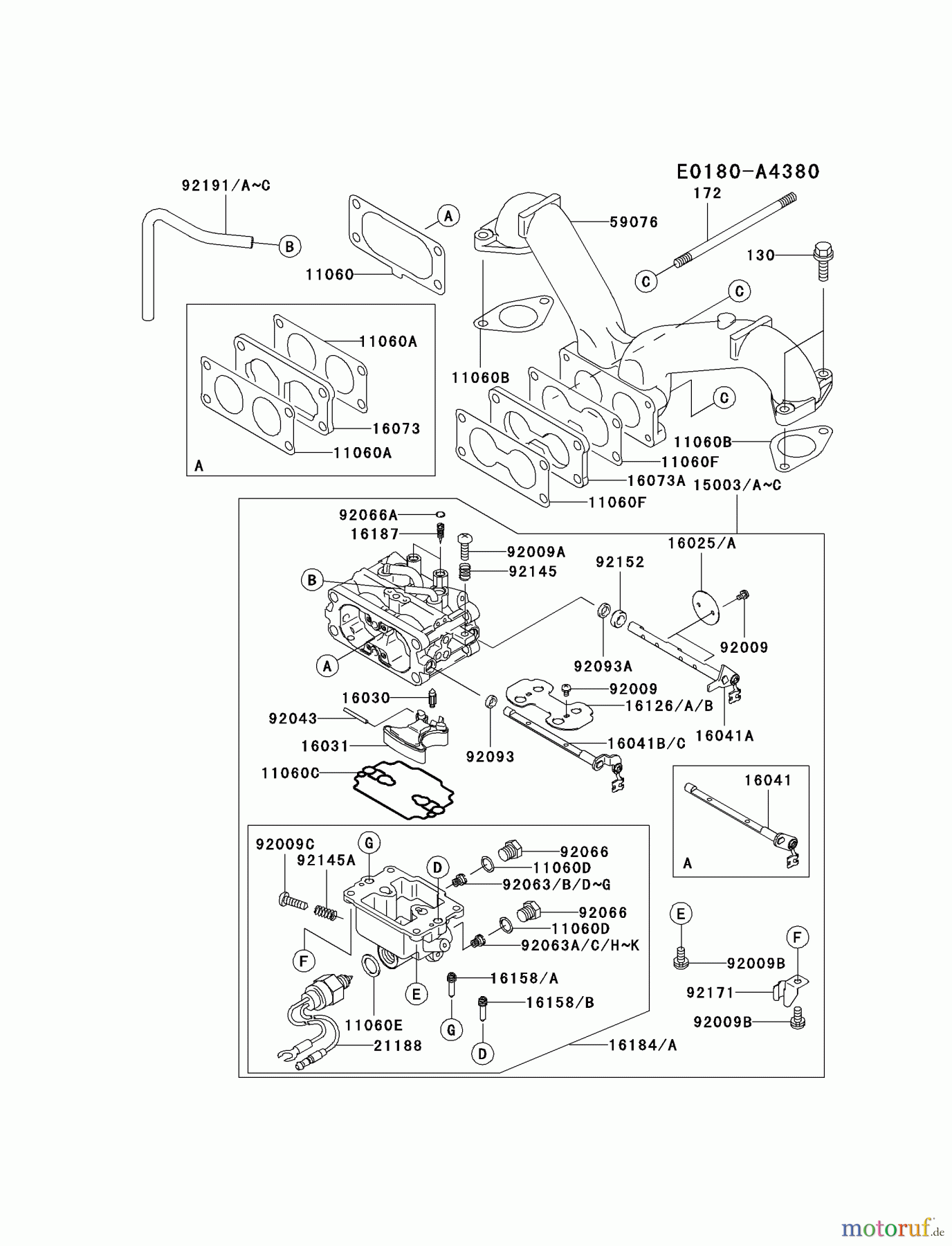 Kawasaki Motoren Motoren Vertikal FH641V - DS25 bis FS481V - BS13 FH680V-BS10 - Kawasaki FH680V 4-Stroke Engine CARBURETOR #1